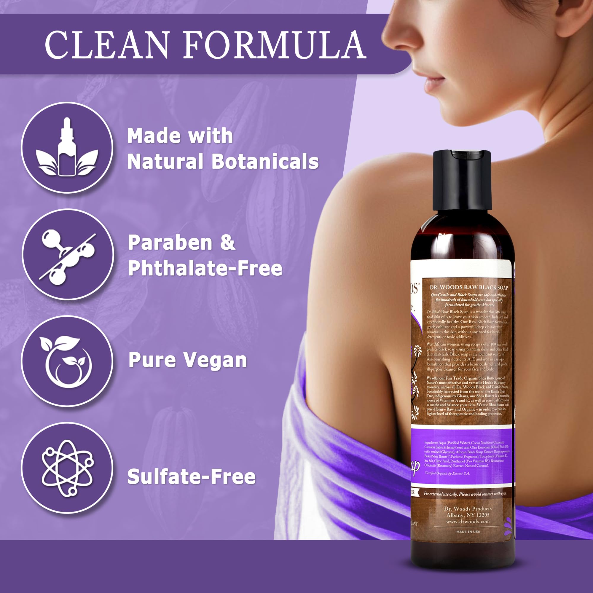 Dr. Woods Raw Black Moisturizing Liquid Castile Soap With Organic Shea Butter, 8 Ounce
