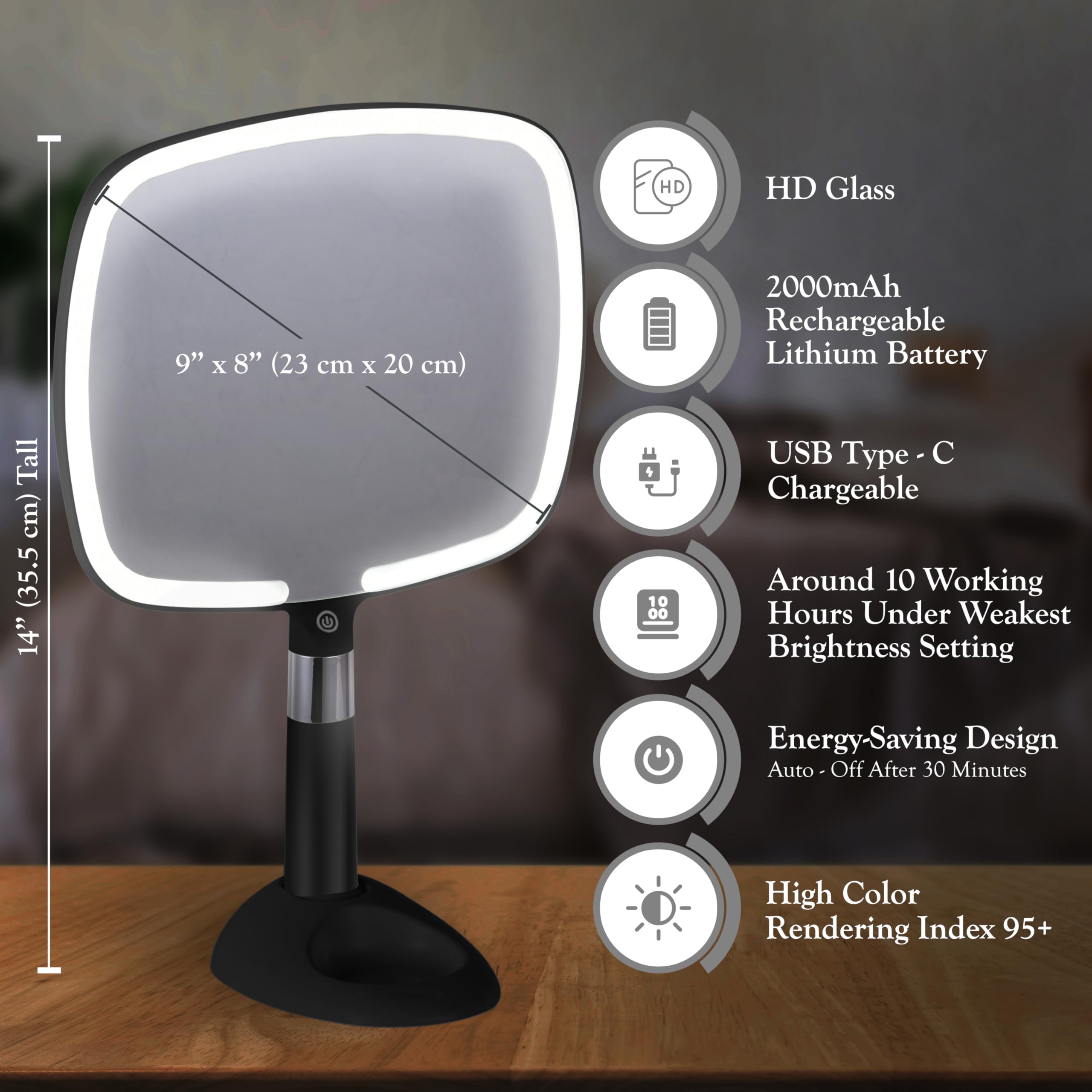 MIRRORVANA Lighted Travel Makeup Mirror - 2 in 1 Handheld & Tabletop LED Mirror with 3 Light Modes, Detachable Stand, and Comfy