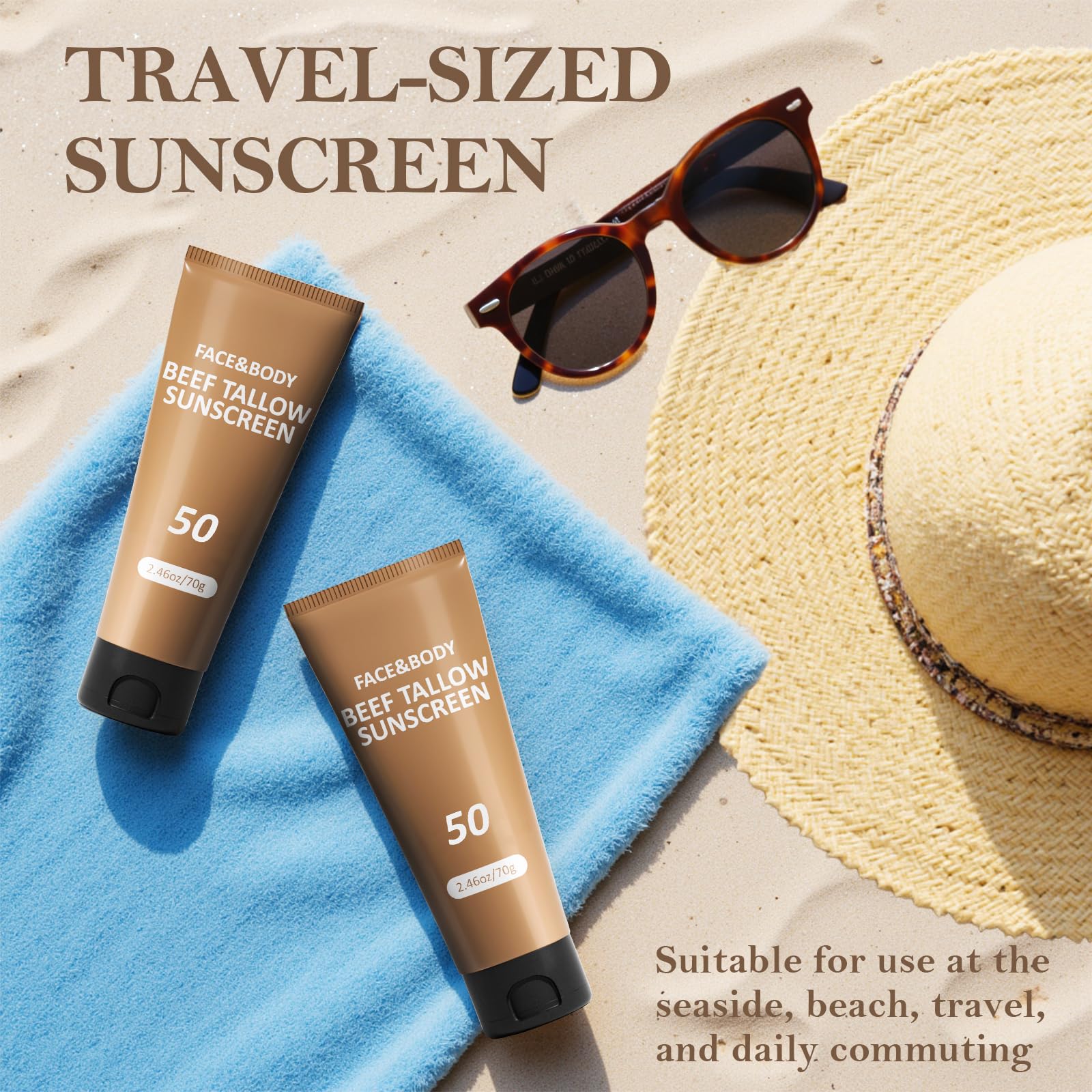Beef Tallow Sunscreen, Sunscreen for Face, Natural Reef Safe Sunblock for Face Body, Non Greasy Clean Travel Sun Screen Sunblock