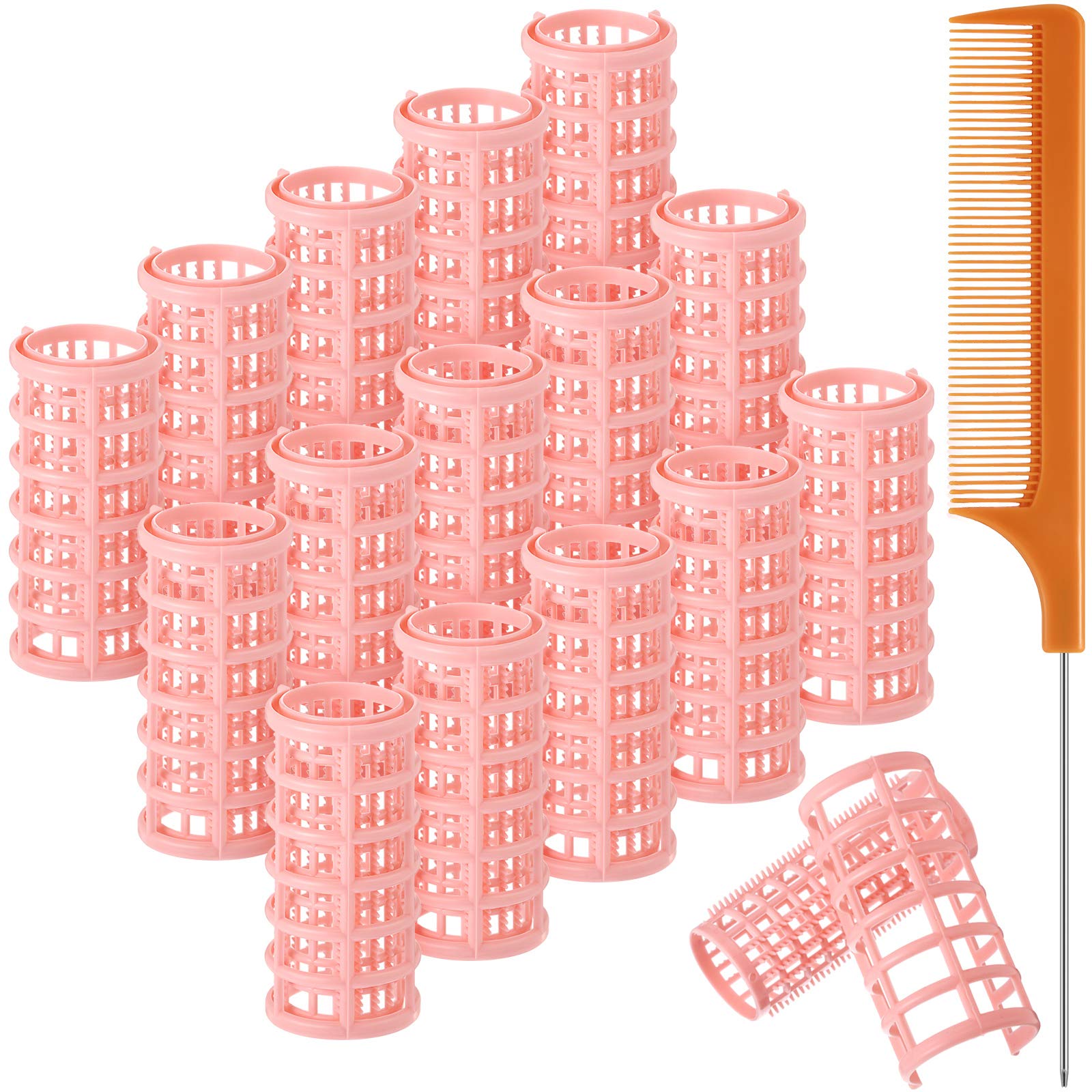 16 Pieces Hair Roller Curlers, 1.18 Inch/ 3.0 cm Plastic Hair Rollers Hair Curlers with Steel Pintail Comb Parting Comb for Shor