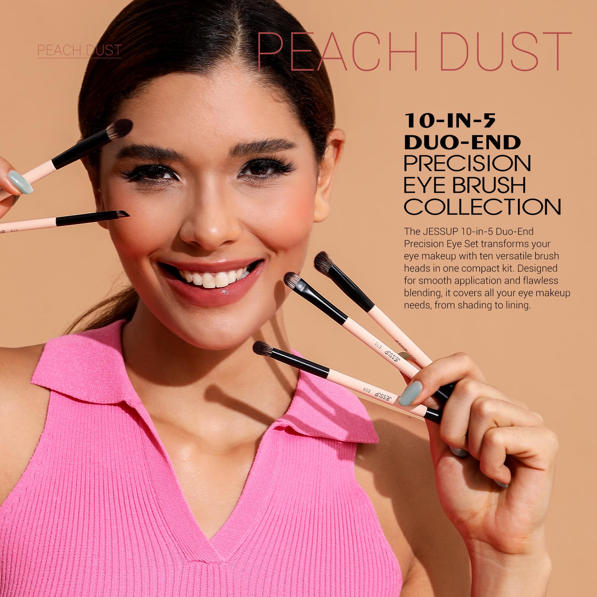 Jessup Makeup Brushes 5Pcs Double Ended Eyeshadow Brush Contour Brush Blending Brush Eyeliner Brush Shader Brush, Vegan Fiber Pr