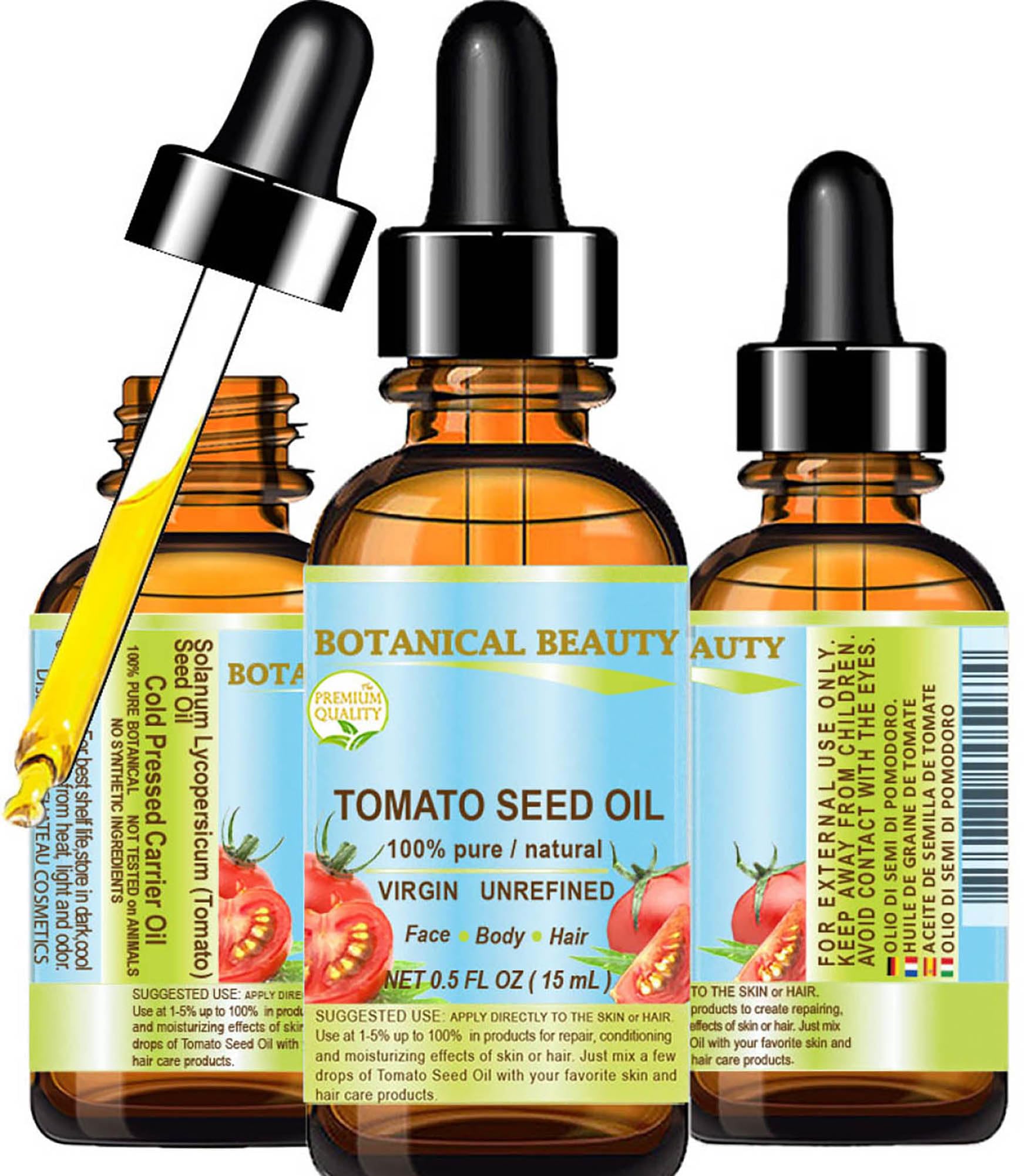 TOMATO SEED OIL 100% Pure Natural Virgin Unrefined Cold-pressed Carrier Oil 0.5 Fl oz 15 ml For Face, Skin, Body, Hair, Lip, Nai