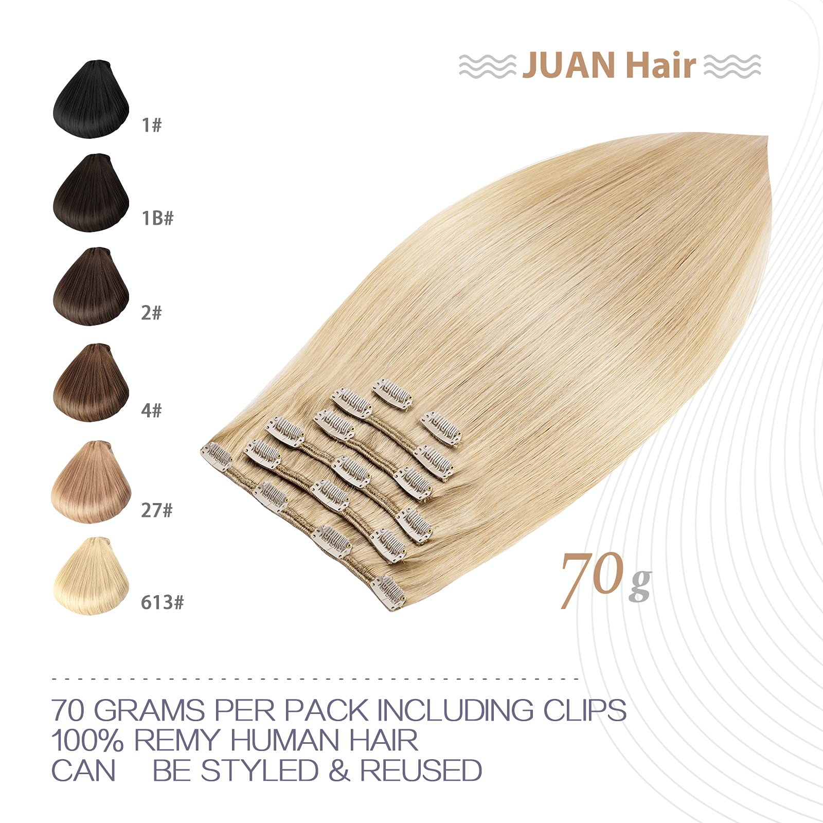 Aison Bleach Blonde Clip in Hair Extensions Real Human Hair 70G 100% Remy Human Hair Soft Silky Straight 7pcs 16clips One Pack (