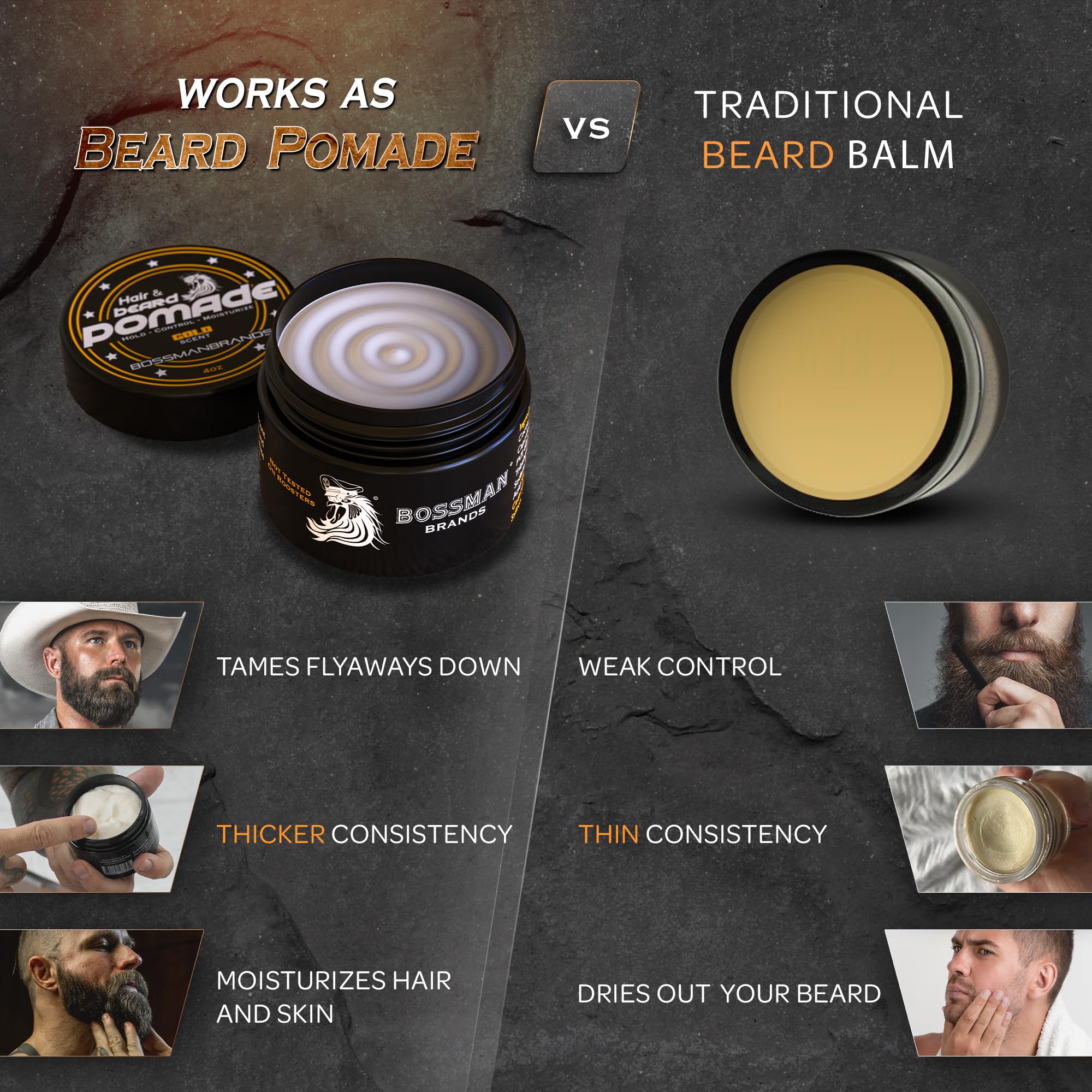 Bossman Hair & Beard Pomade for Men (Gold Scent) - Medium Hold & Moisturizing for Hair, Beard & Mustache Styling - Made in USA