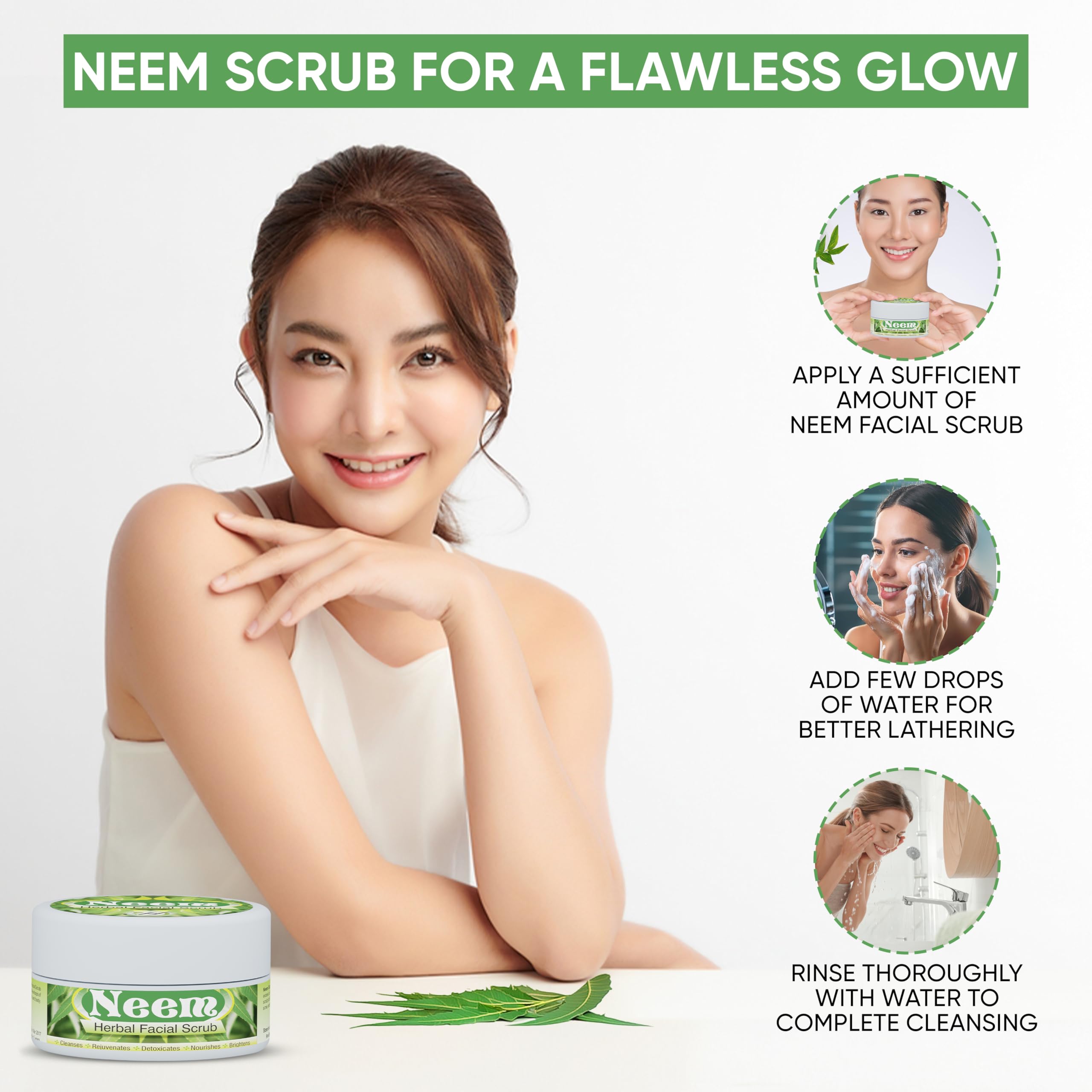 Herboganic Neem Facial Scrub - Natural and Gentle Face Scrub for Deep Cleansing and Moisturizing - Vegan Skincare - 5.30 oz