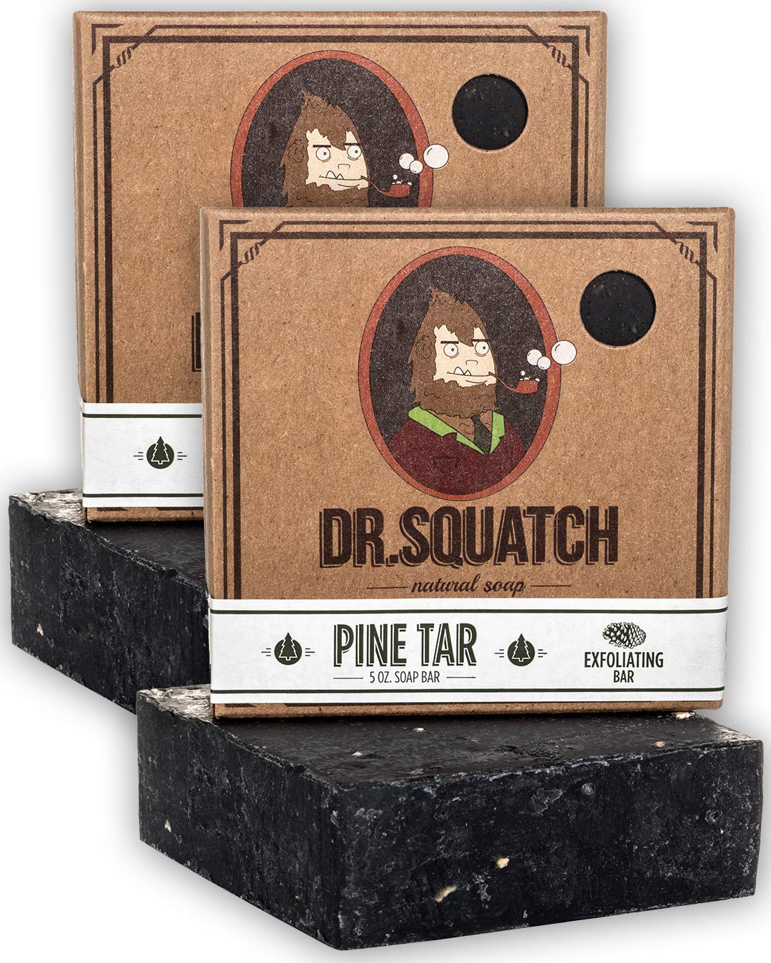 Dr. Squatch Pine Tar Soap 2-Pack Bundle - Mens Bar with Natural Woodsy Scent and Skin Exfoliating Scrub - Handmade with Pine, Co