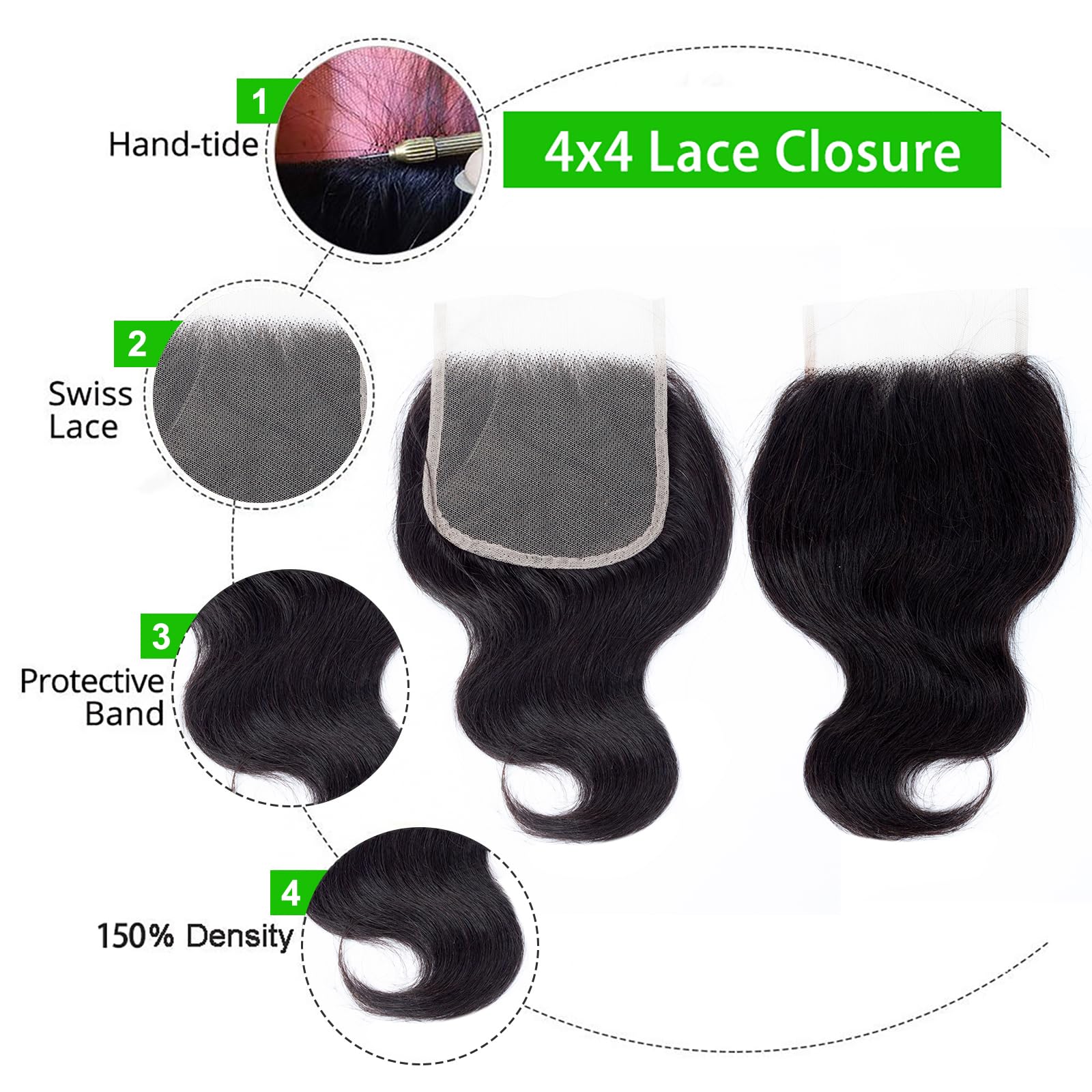 Brazilian Virgin Hair Body Wave 3 Bundles With Closure (12 14 16+10''Closure) 10A Virgin Brazilian Remy Human Hair Bundles With