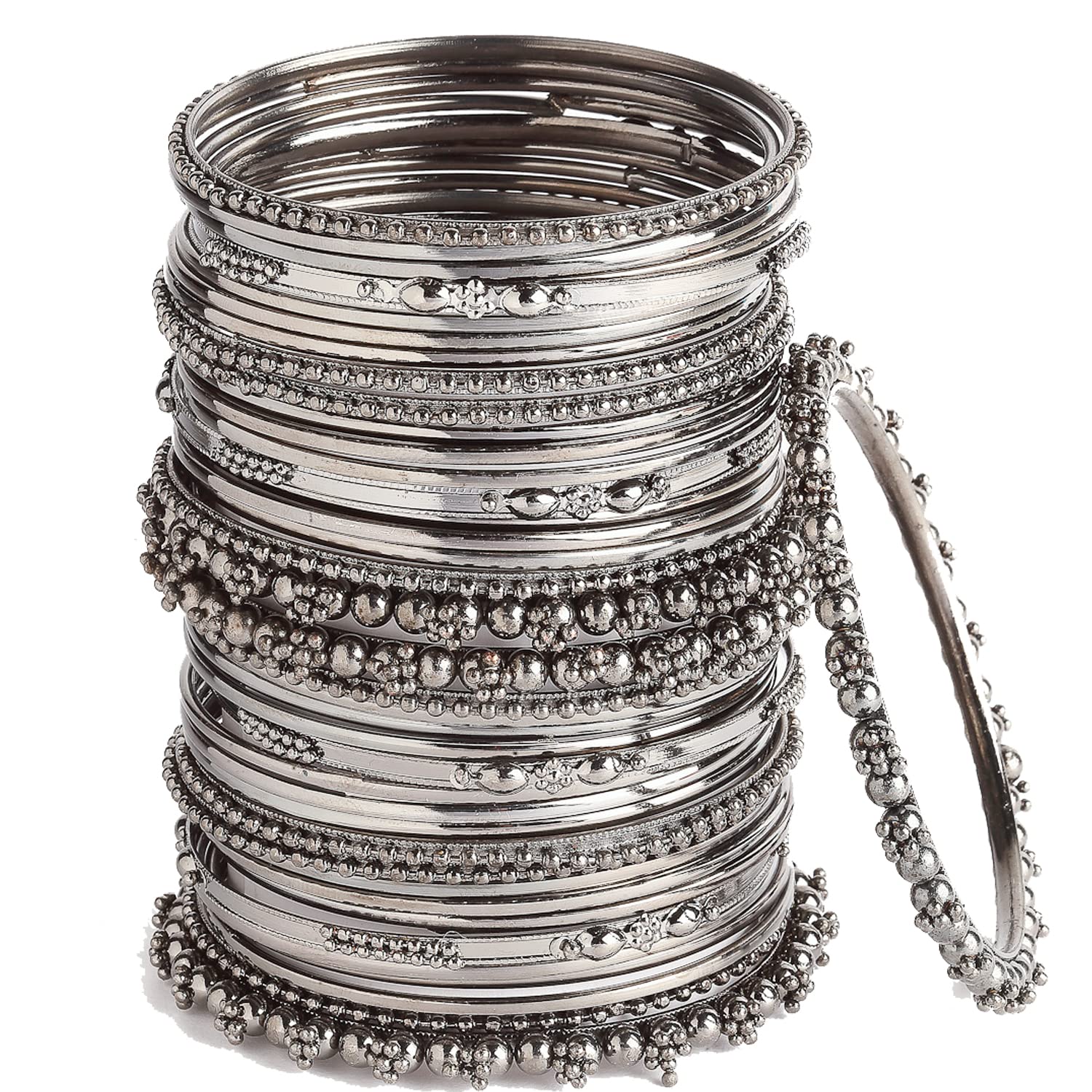 ZENEME Jewellery Traditional Black Antique Plated Oxidized Bracelet Bangles Set for Girls and Women (Black Nickel, 2.8)