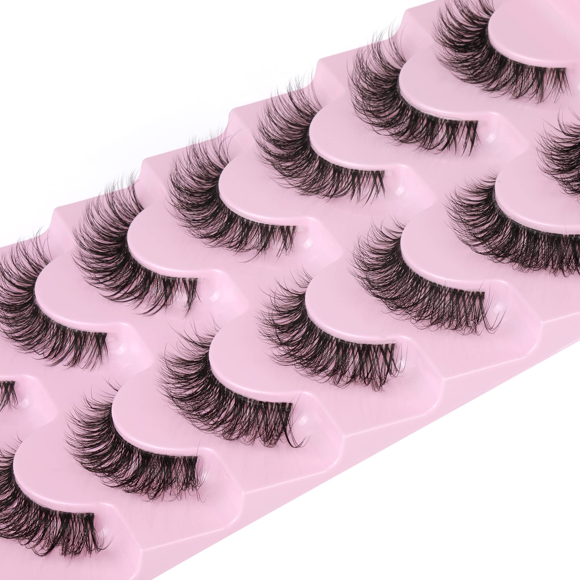 JIMIRE False Eyelashes with Clear Band 3D Fluffy Lashes Demi-wispies Natural Look Cat Eye Faux Mink Fluttery Eyelashes 15MM D Cu
