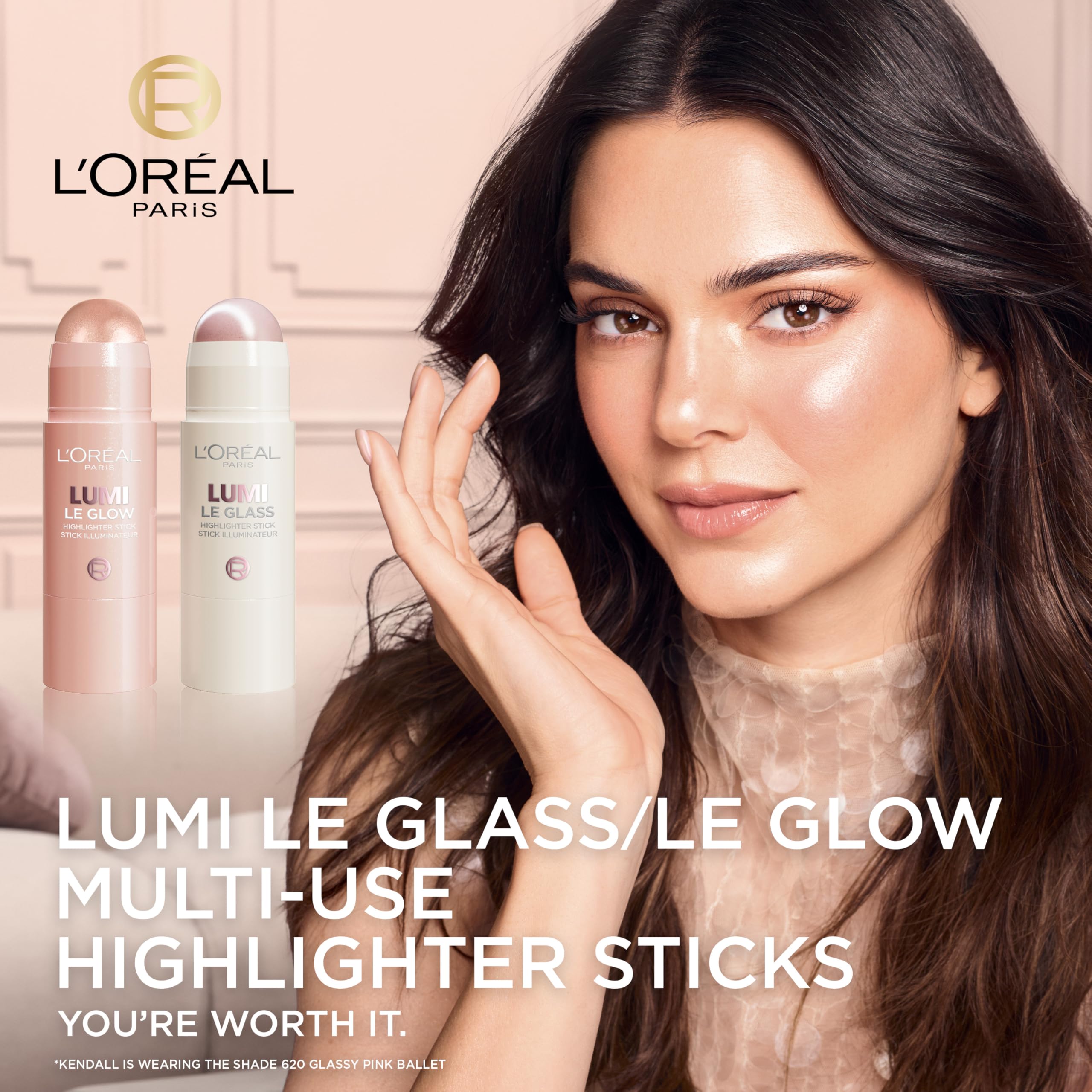 LOr  al Paris True Match Lumi Le Glass Highlighter Stick, Reflective, Translucent, Glassy Highlighter for Face and Body, 620 Pin