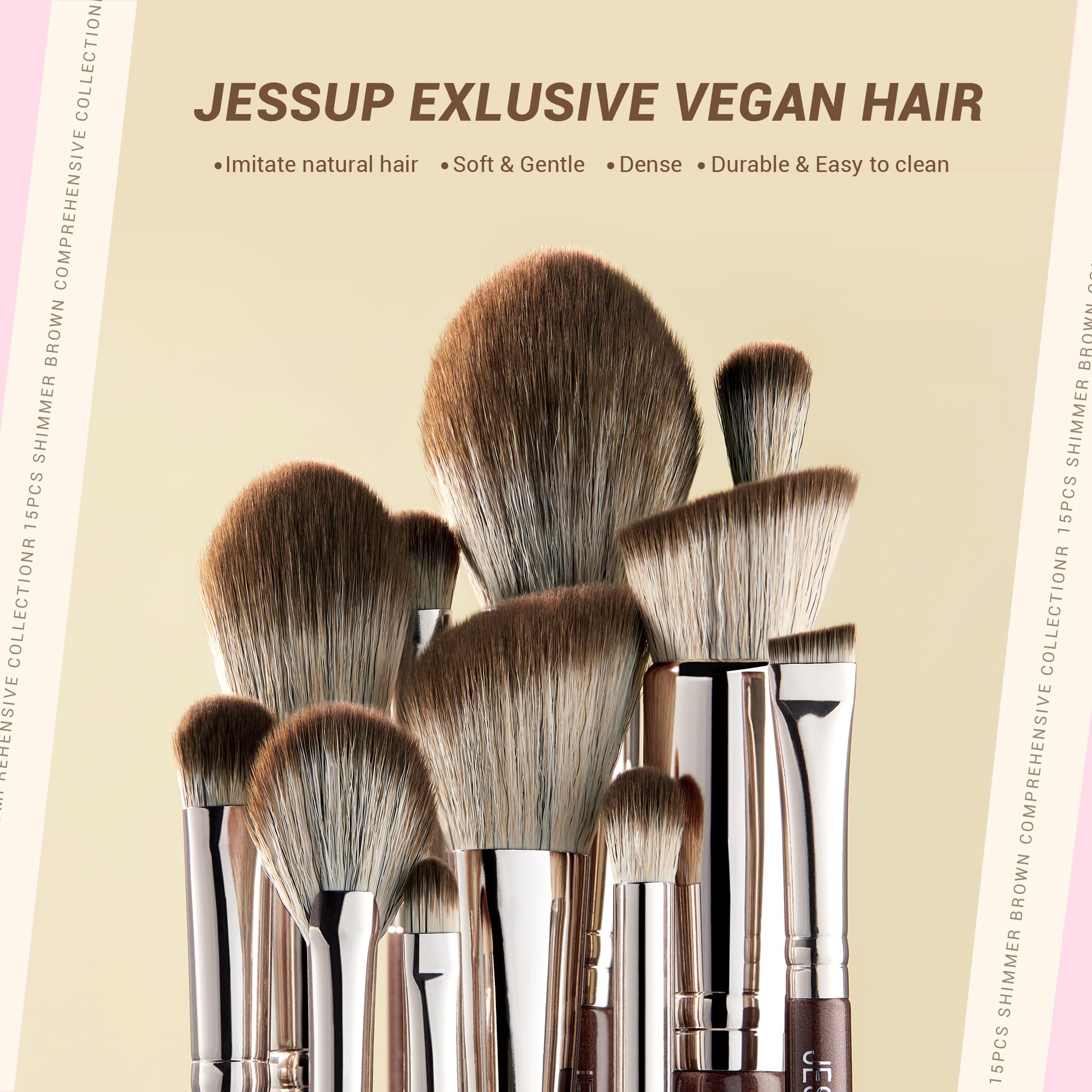 Jessup Makeup Brushes Set 15Pcs Brown Make Up Brushes Set Professional Premium Synthetic Foundation Eyebrow Concealer Blush Eyes