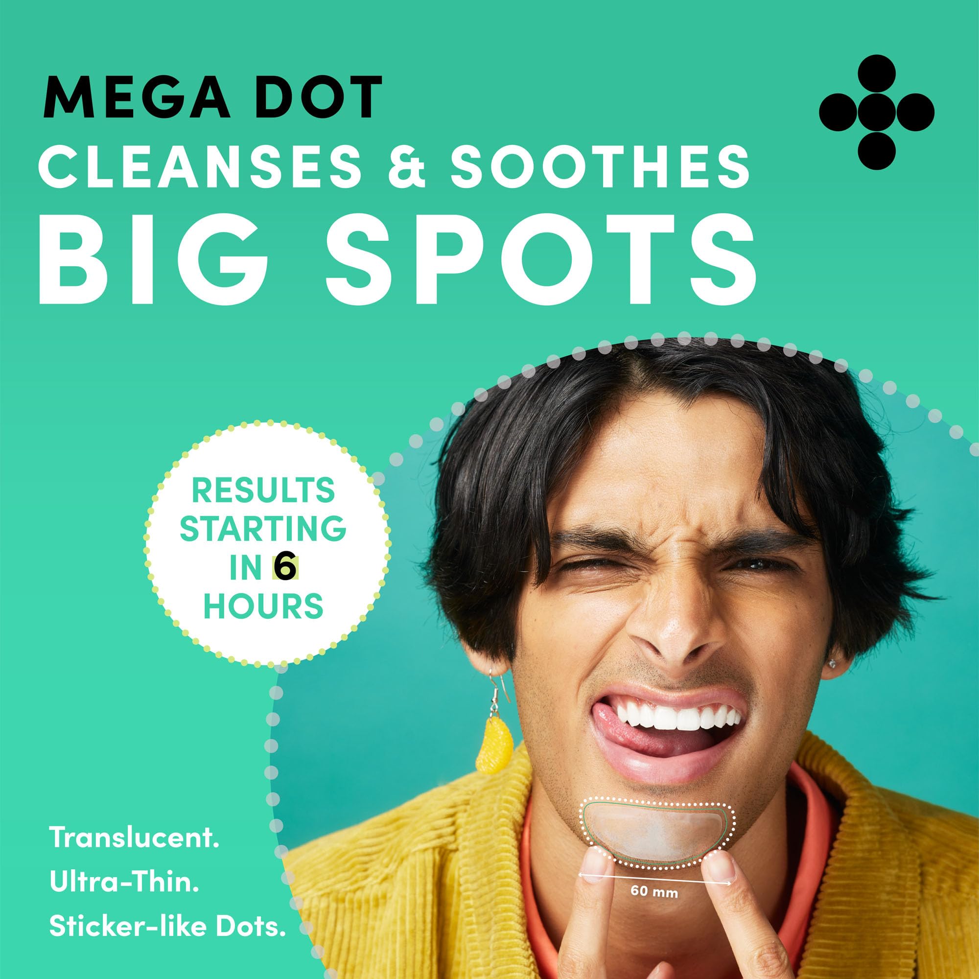 Dots For Spots Mega Dot Pimple Patches (Pack Of 10) - Niacinamide Formula For Face And Body - Discreet Design, Fast-Acting, Vega