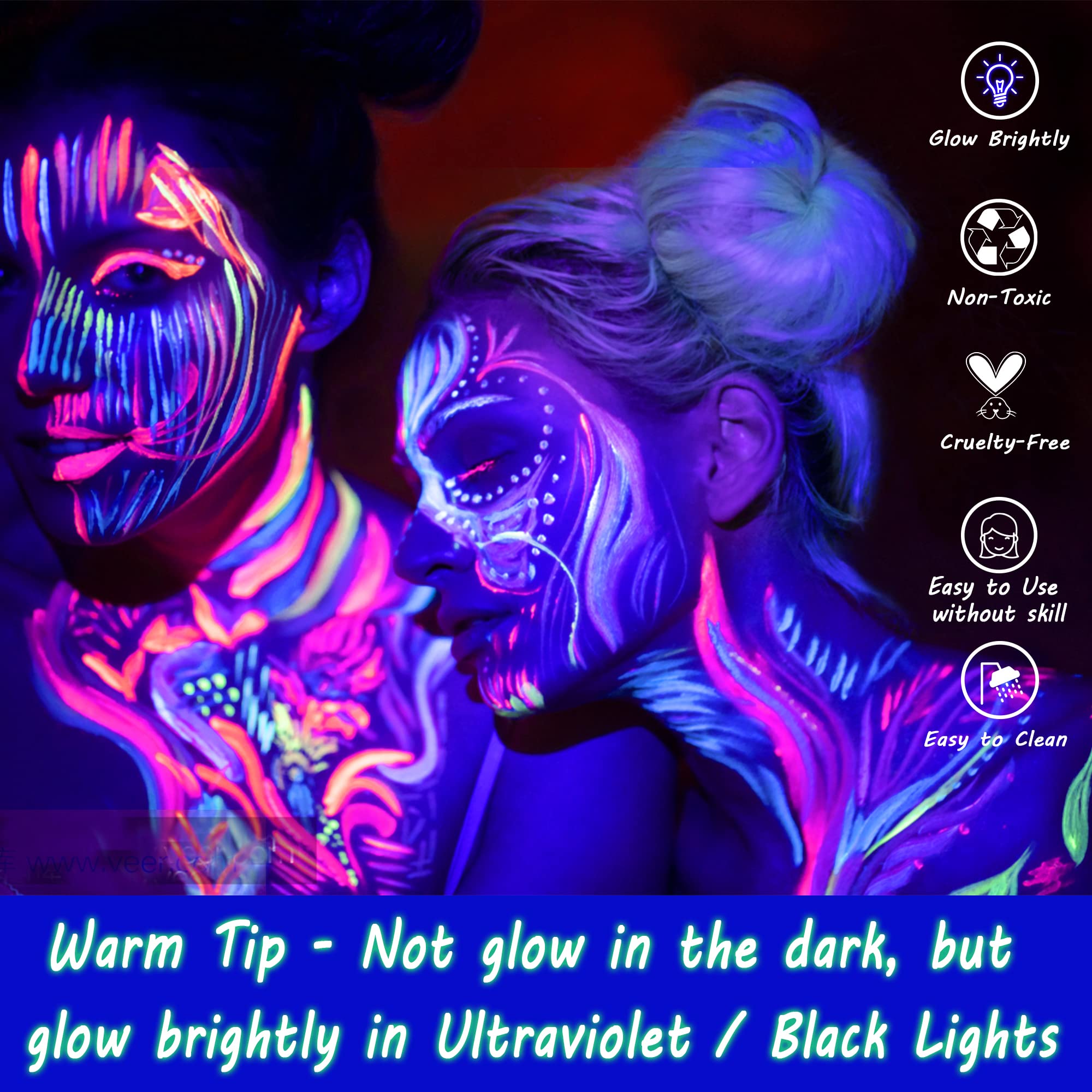 Ccbeauty Neon Pink Face Body Paint Stick Oil, Hot Pink Eye Black, Face Painting Kit Glow In The Black Lights Clown Makeup, Hallo