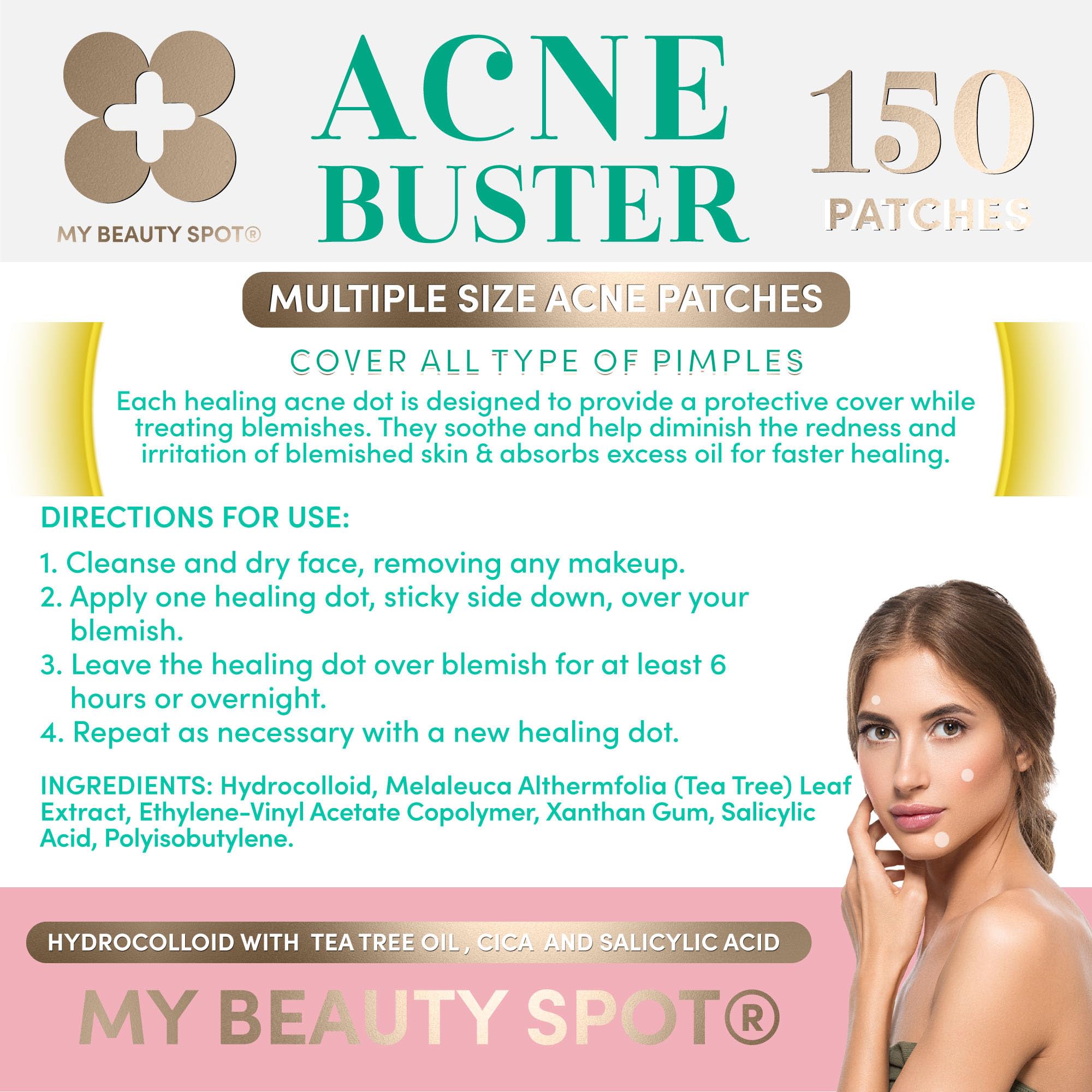 My Beauty Spot 150 Pimple Patches Multi Size Acne Patches For Face 150 Pcs With Salicylic Acid, Vitamin A And Aloe Vera - Pimple