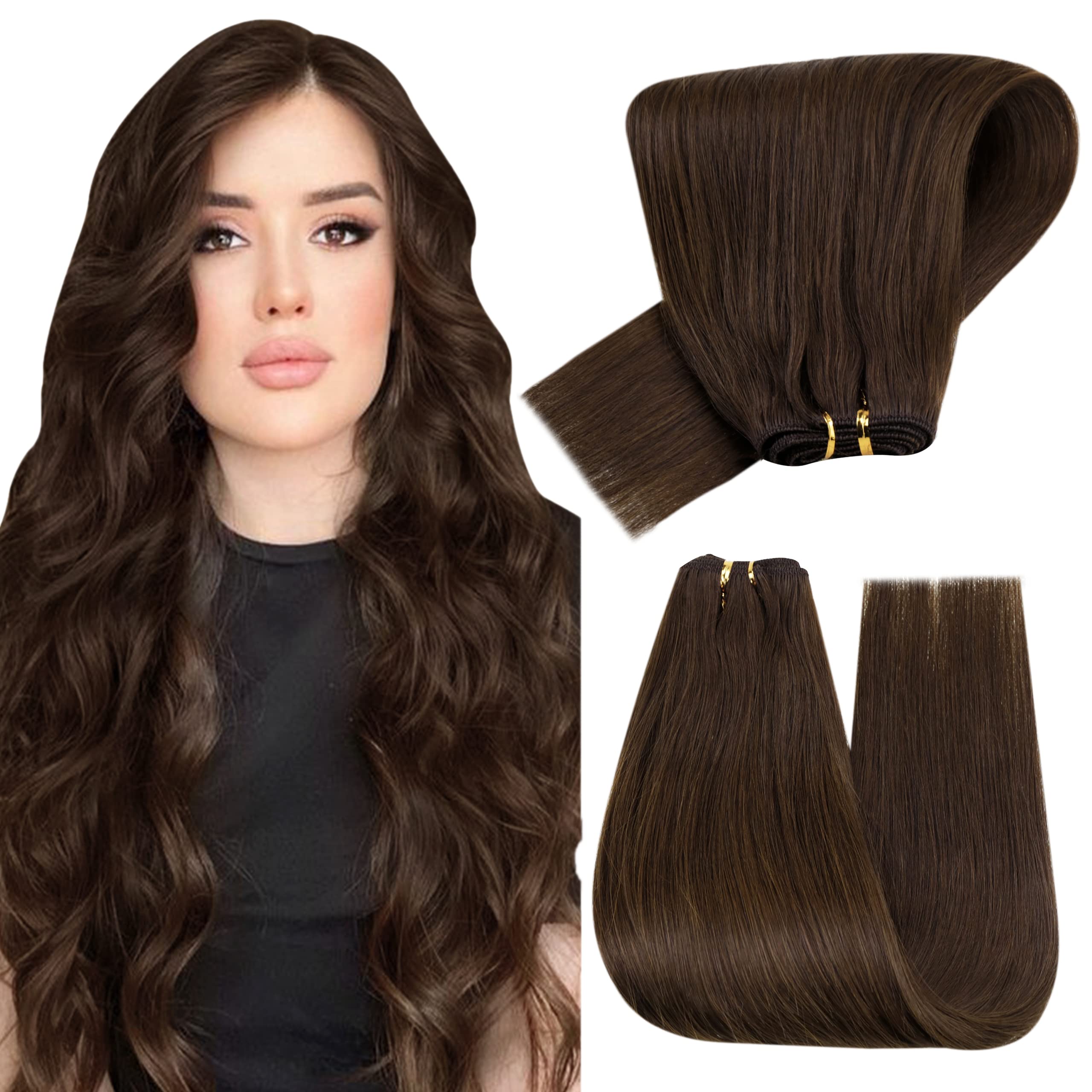 Hetto Brown Sew in Weft Hair Extensions Human Hair 12 Inch 70g #2 Brown Human Hair Weft Extensions Brazilian Hand Tied Human Hai