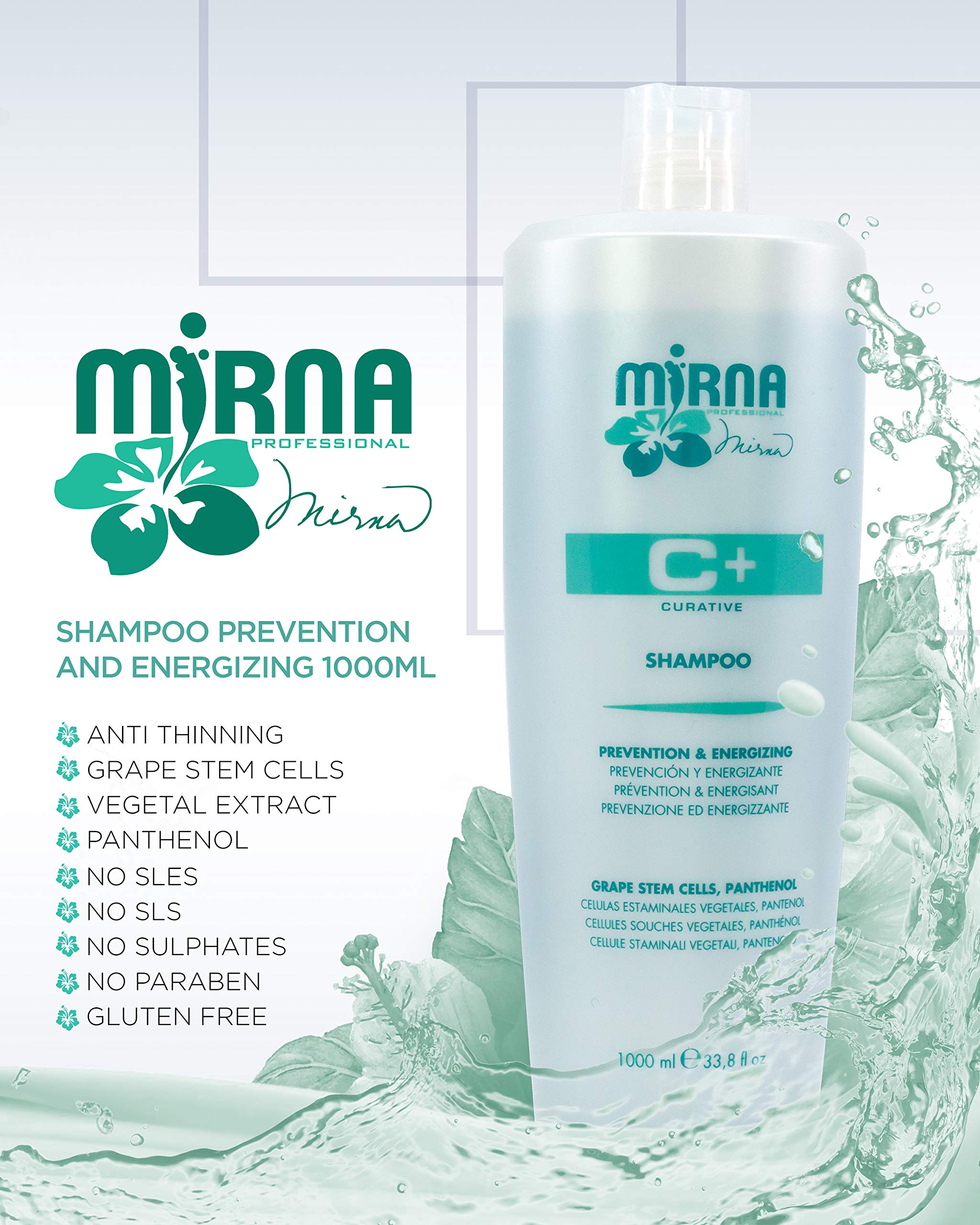 Mirna Professional Prevention & Energizing, Anti Hairloss Shampoo. Infused with Grape stem cells, Panthenol, No Sulphate, Gluten