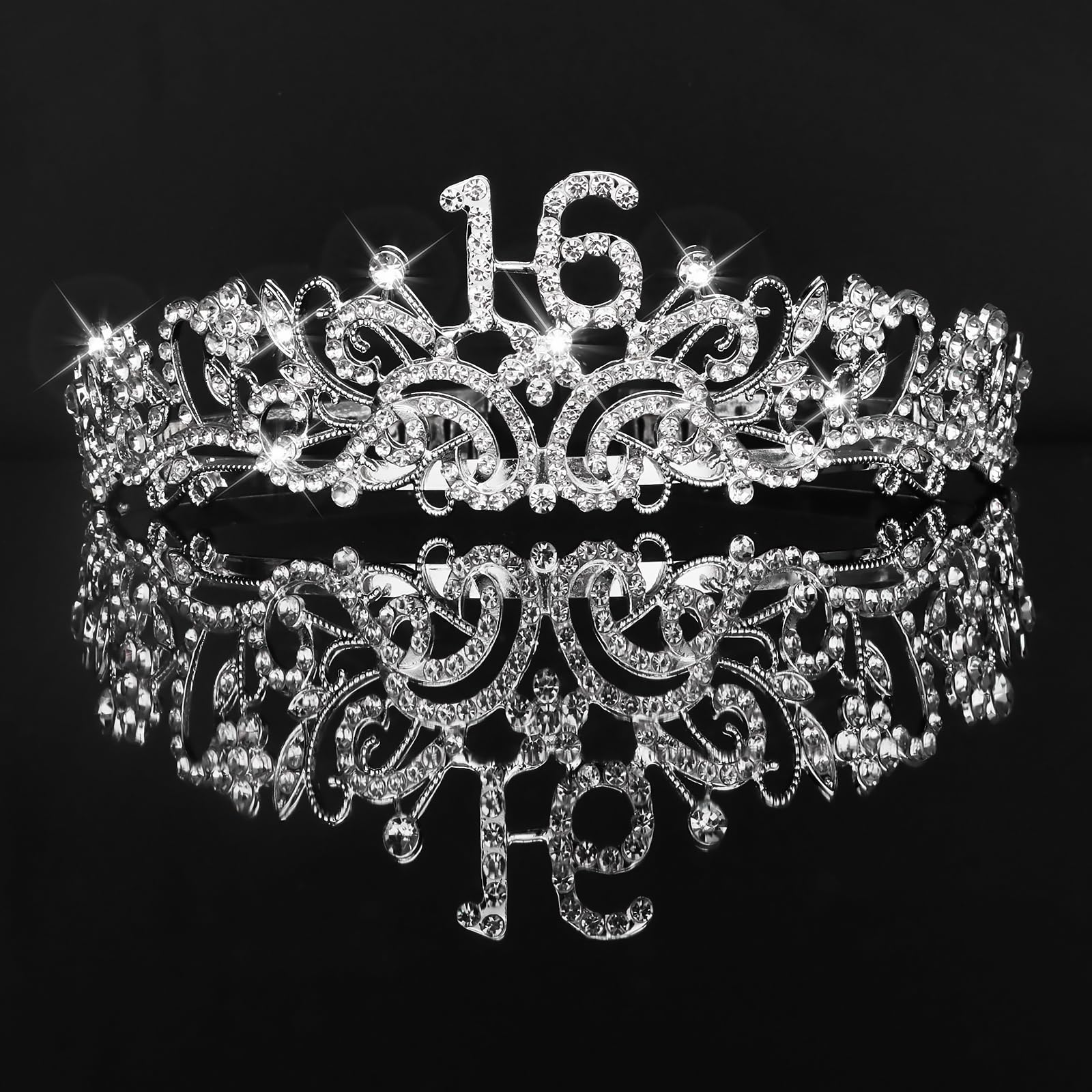 CIEHER Sweet 16 Crown + Sweet 16 Sash + Pearl Pin Set, Sweet 16 Birthday Decorations for Girls, Sweet Sixteen Gifts, 16th Birthd
