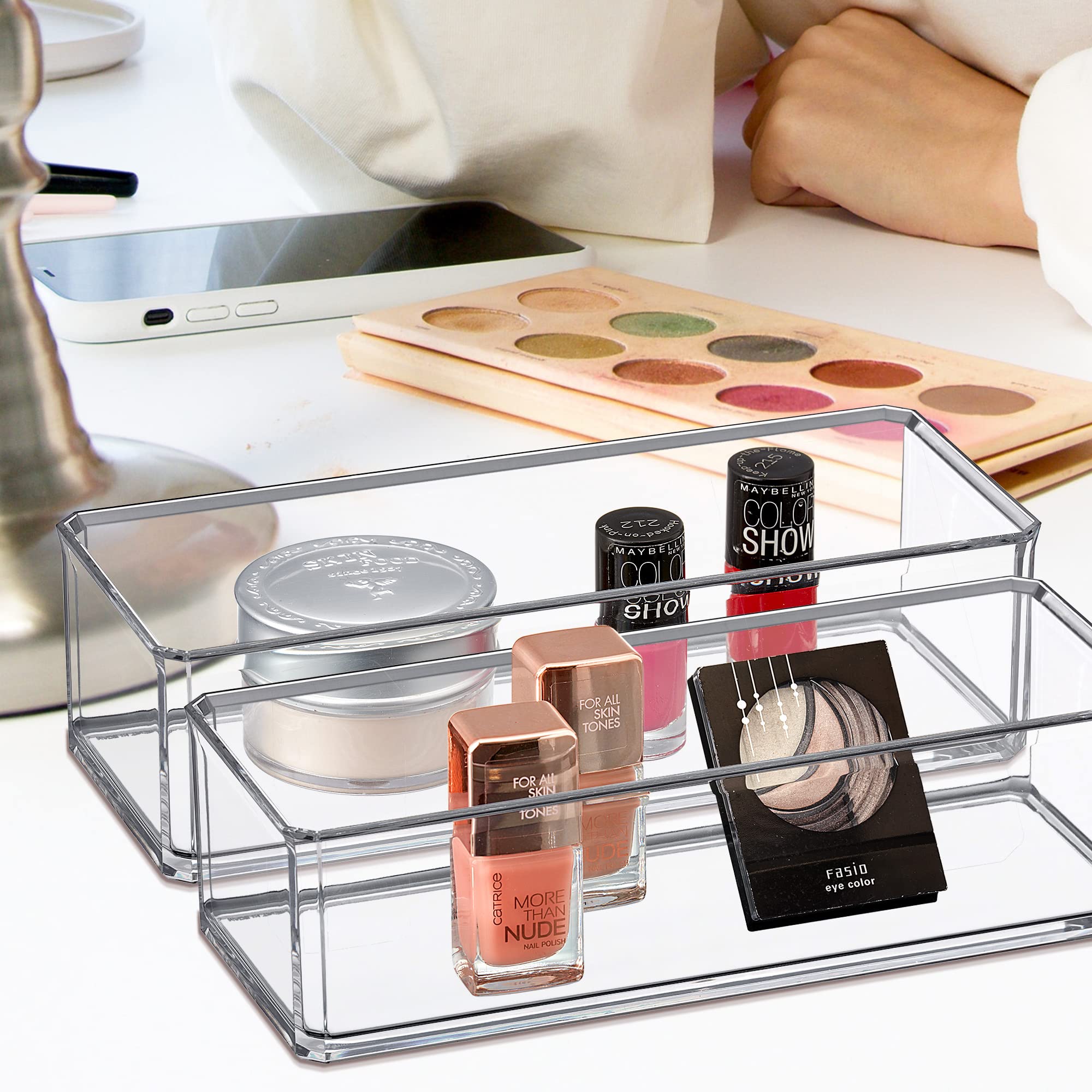 Amazing Abby - Glamour - 2-Pack Acrylic 1-Compartment Makeup Organizer, Transparent Plastic Lipstick Holder, Perfect Bathroom Va