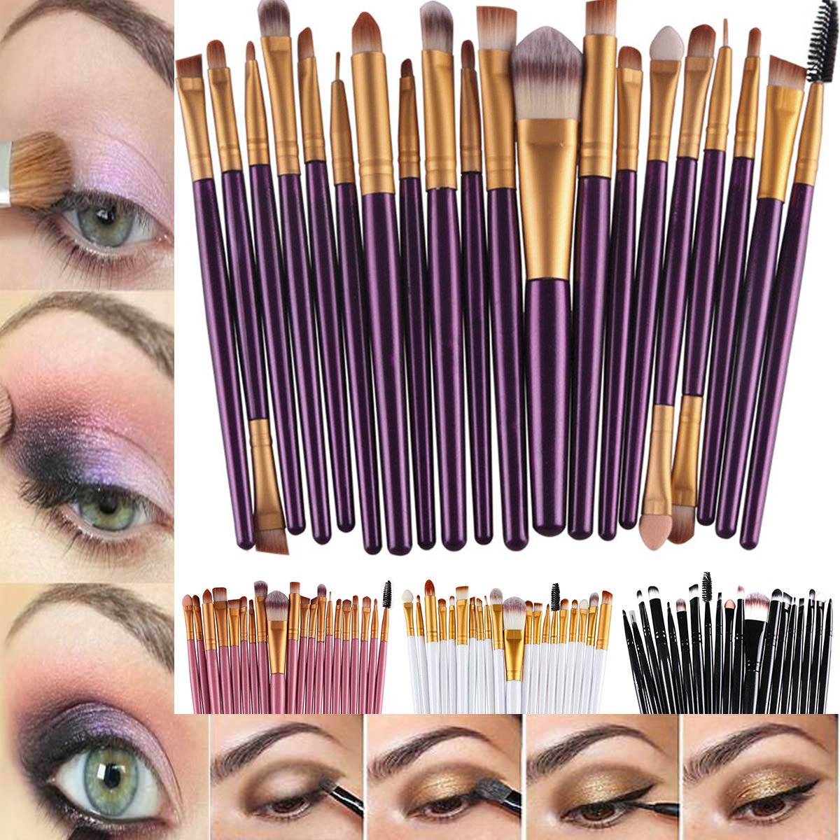 20Pcs Makeup Brushes Kit Set Powder Foundation Eyeshadow Eyeliner Lip Brush New (Black)