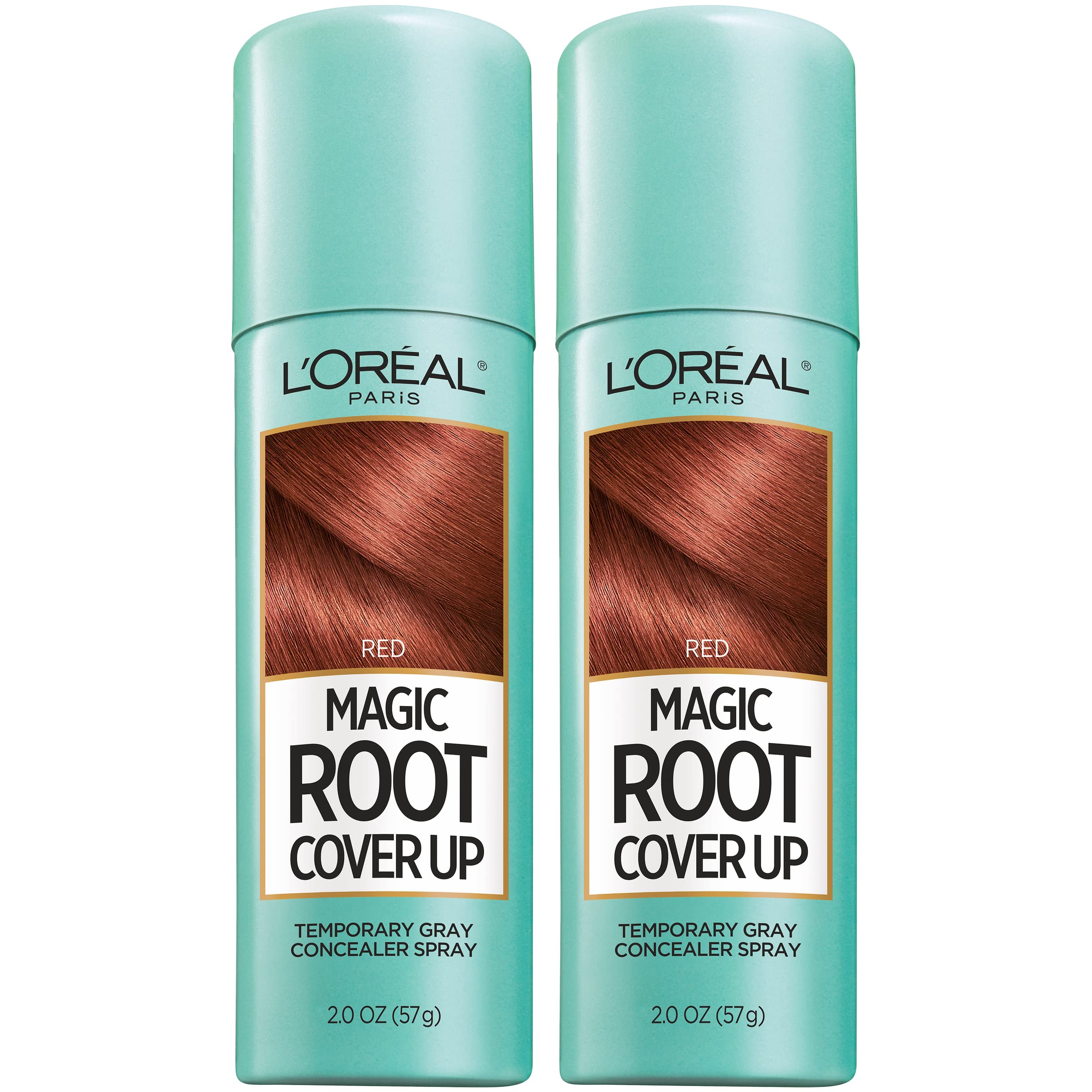 L'Oreal Paris Root Cover Up Temporary Gray Concealer Spray, Hair Color Spray with Filling & Thickening Coverage, Red, Pack of 2,