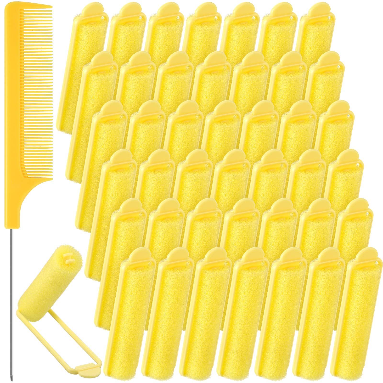 43 Pieces Soft Foam Sponge Hair Rollers 0.59 Inch Set With Stainless Steel Comb for Curling and Styling (Yellow)