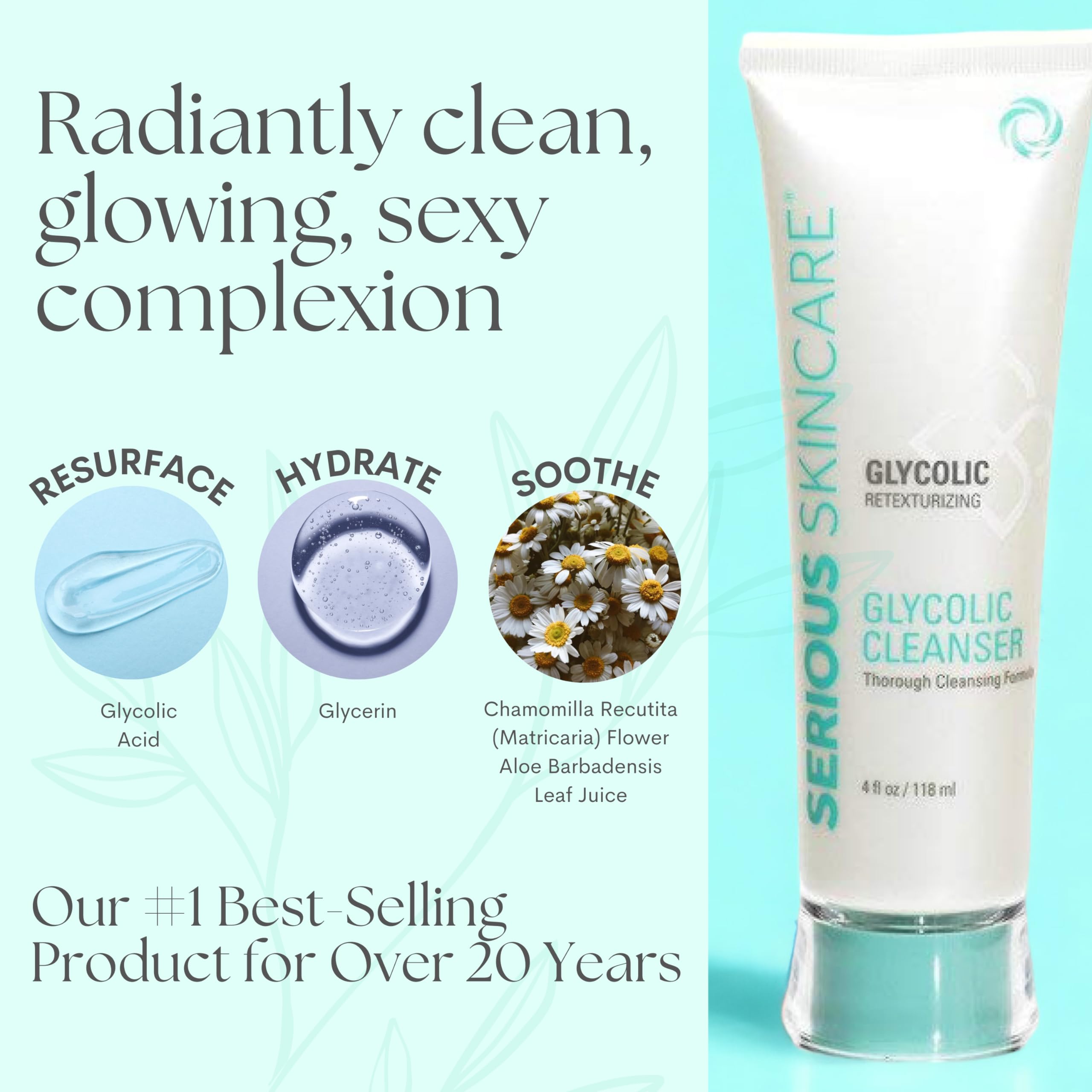 Serious Skincare Glycolic Cleanser - Daily Non-Drying Exfoliating Face Wash - 10% Glycolic Acid - Deep Pore Purifying - Removes