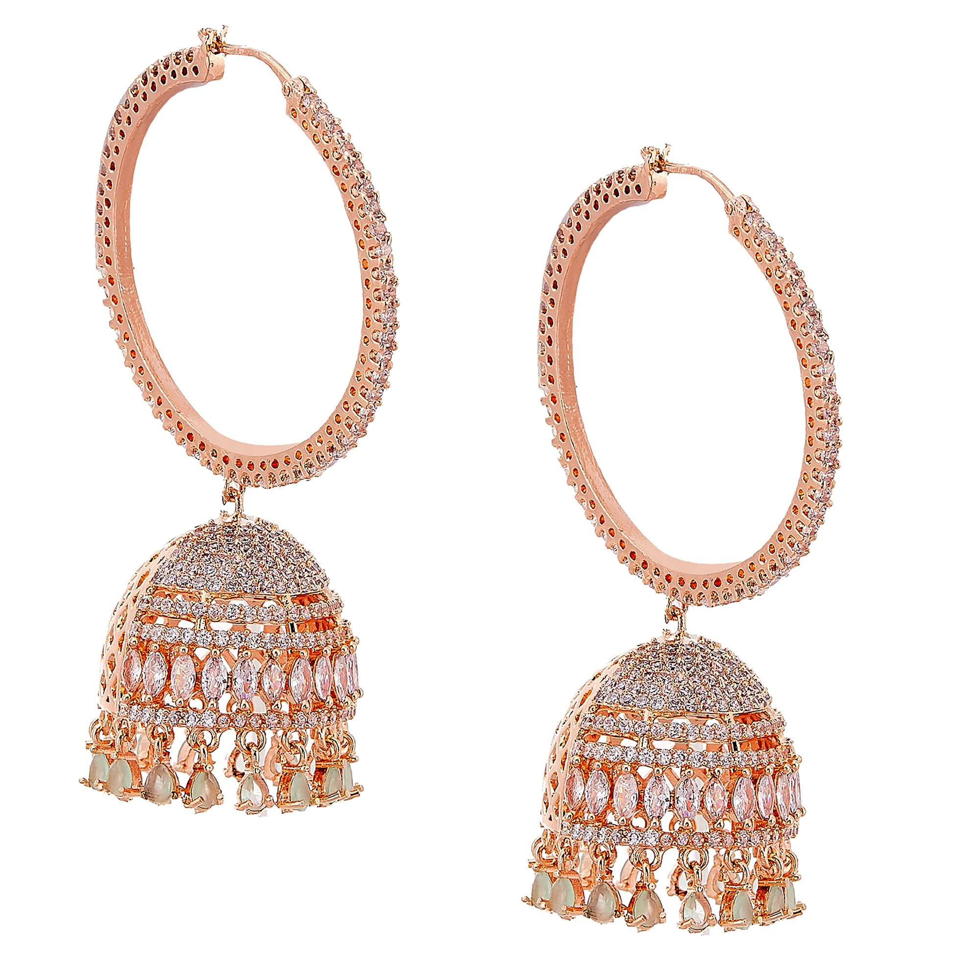 Zeneme American Diamond CZ Fashion Jewellery Traditional Ethnic Jhumka Earrings for Women And Girls (Rose Gold)