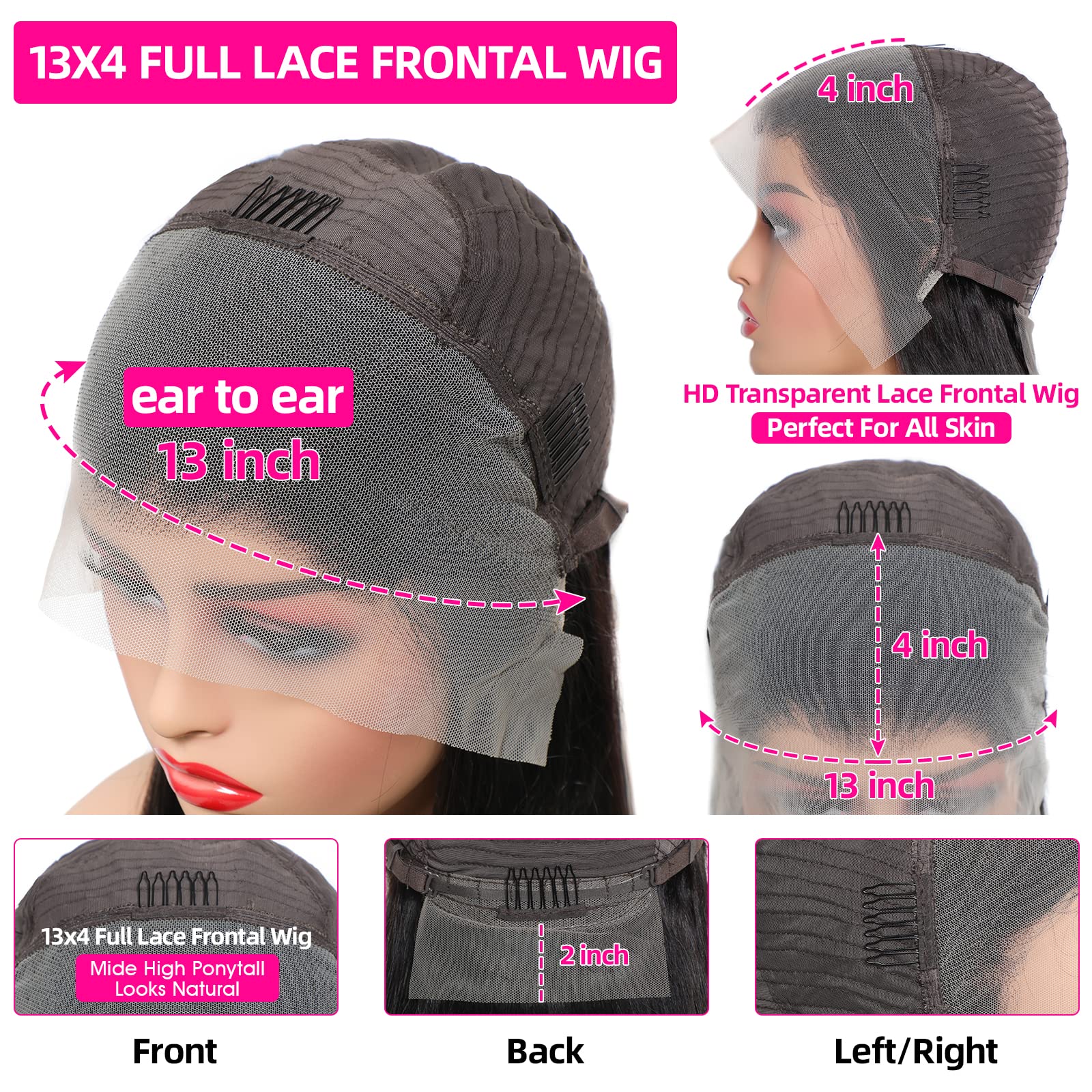 Lemoda 13X4 Full Lace Frontal Wig 180 Density Body Wave Lace Front Wigs Human Hair Transparent Lace Pre Plucked 12A Brazilian Vi