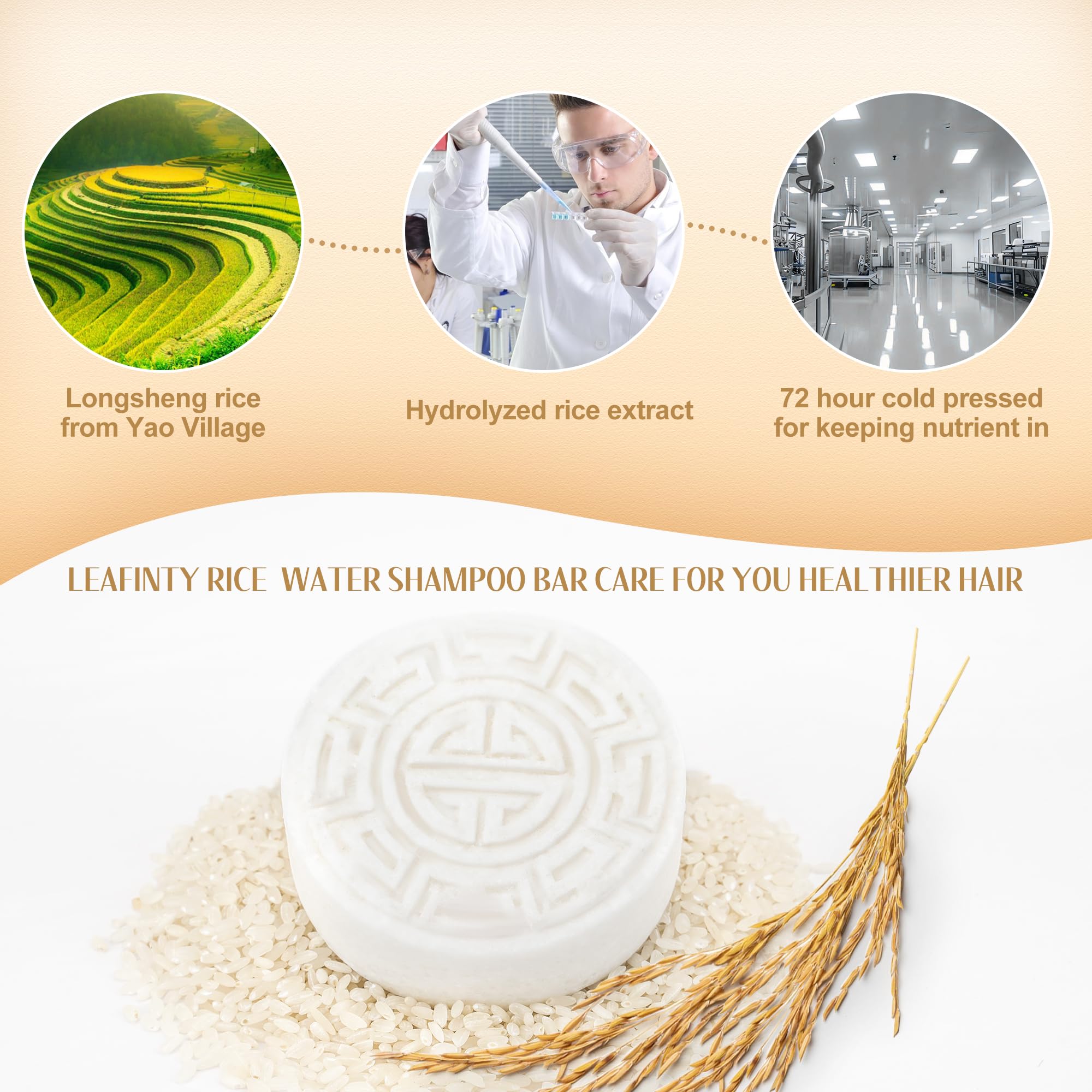 Leafinty Rice Water Shampoo Bar - 2 In 1 Fermented Rice Water Solid Shampoo And Conditioner For Hair Growth And Moisturizing - V
