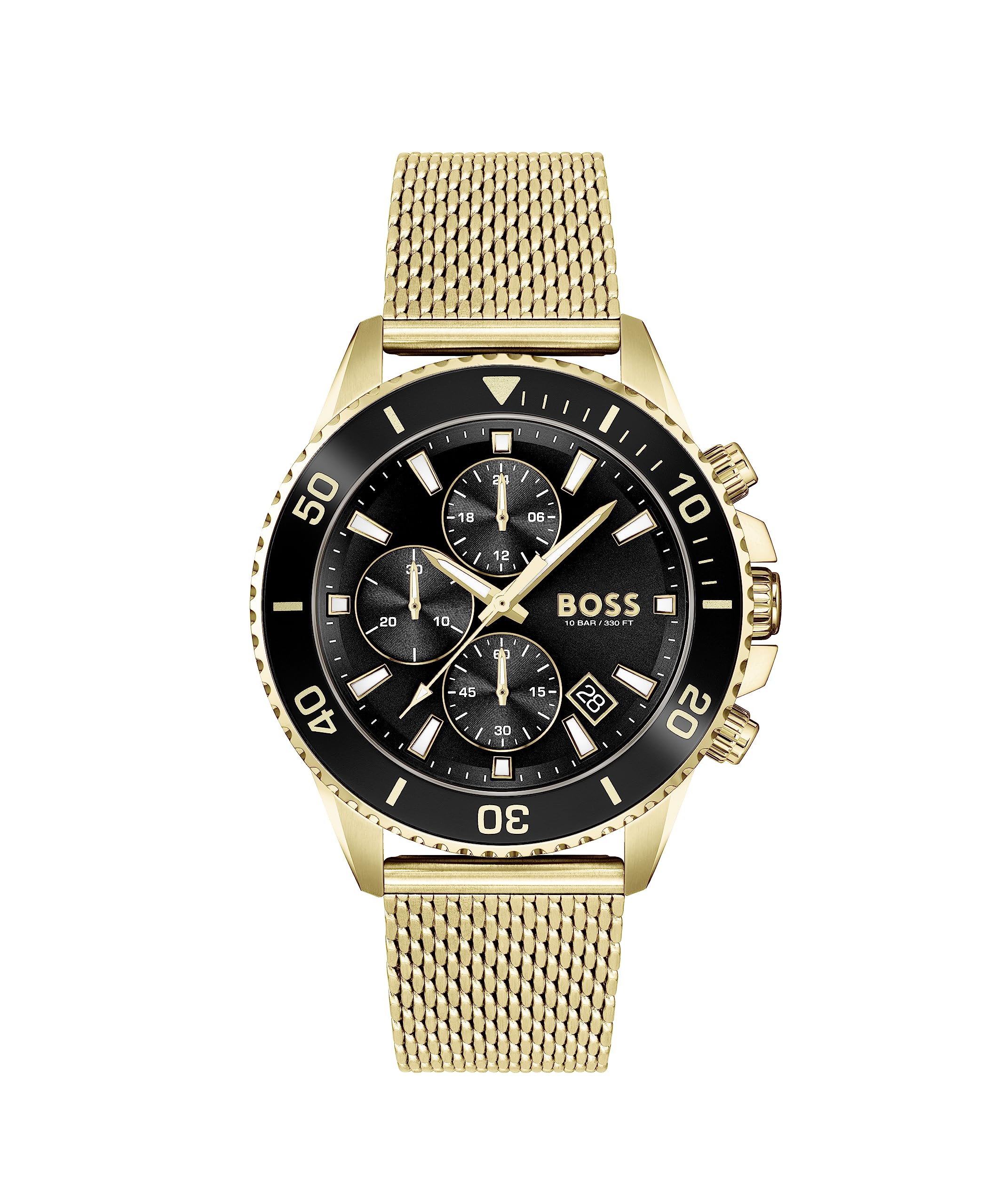 Boss Admiral Qtz Fashion Chrono Black Round Dial MenS Analog Watch|Ionic Plated Thin Gold Steel Material|Gold Color Band  1513