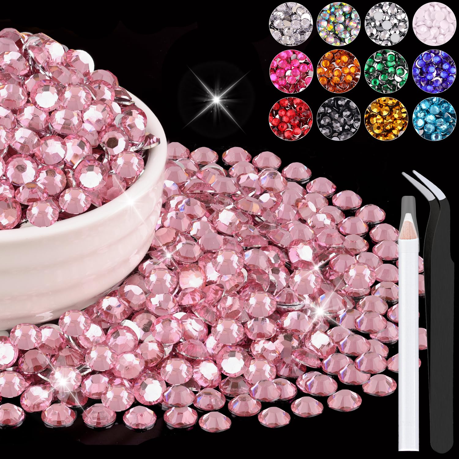 1500PCS 6mm Resin Rhinestones Bulk for Crafting (Dark Pink), Flatback Bedazzling Crystals for Crafts DIY Nail Decoration, Gems C