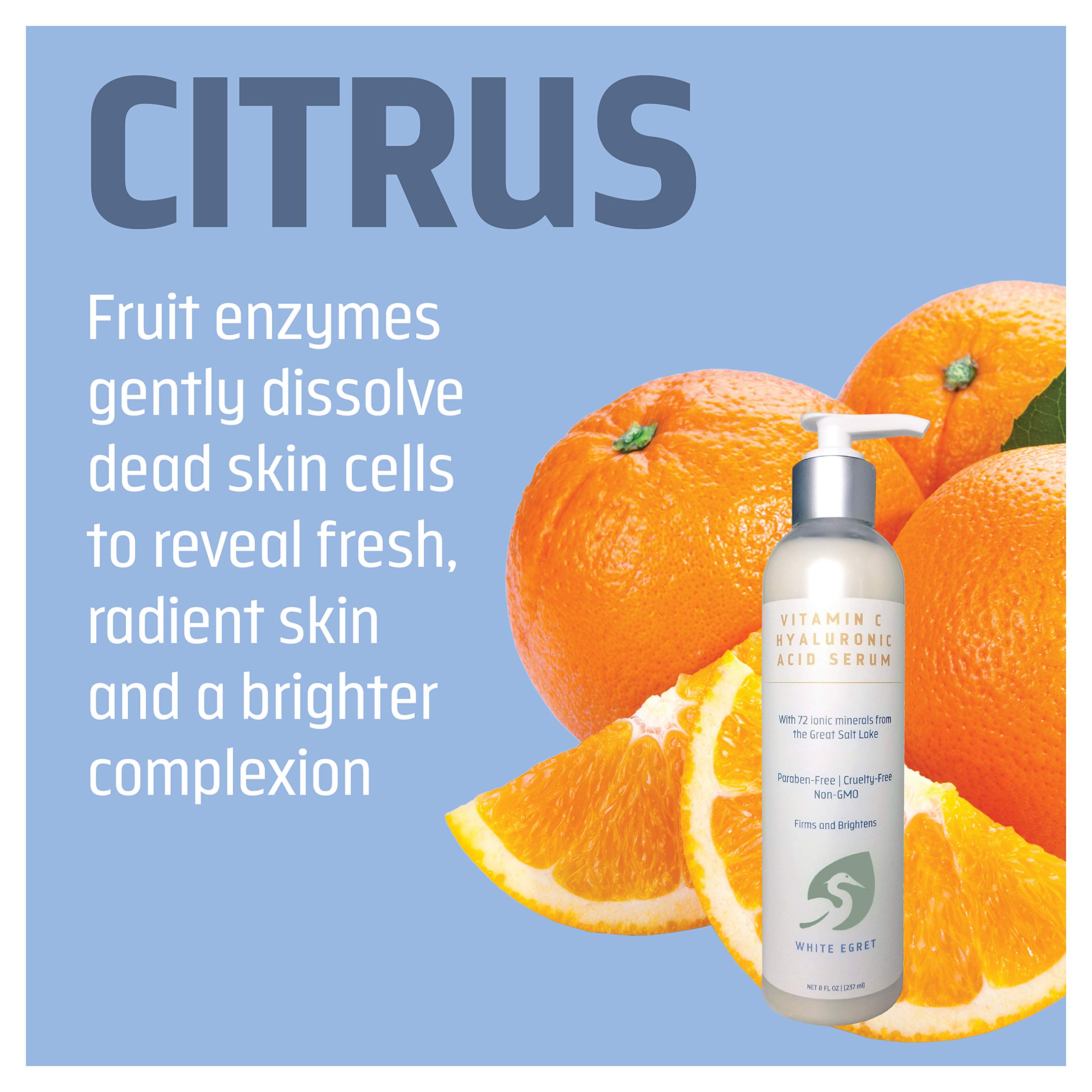 White Egret Hyaluronic Acid With Vitamin C, 72 Ionic Minerals From The Great Salt Lake For Firming, And Brightening Skin, 8 Fl.