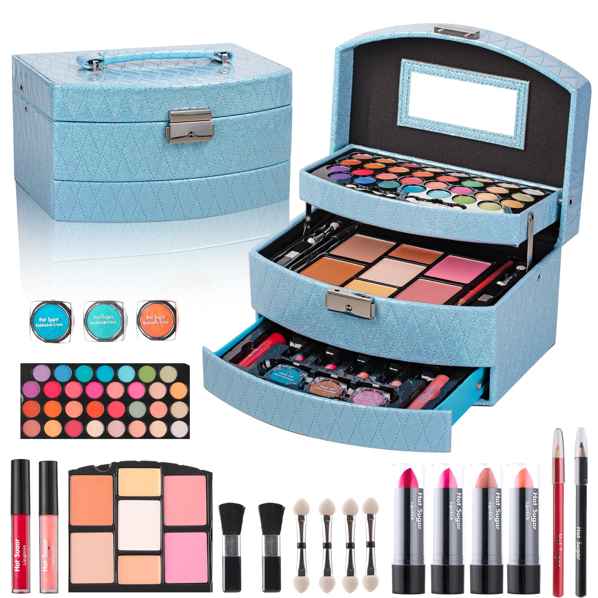 Hot Sugar Girls Makeup Kit for Birthday Gift, All in One Beginner Makeup Kit for Women Full Kit, Christmas Makeup Set for Teens 