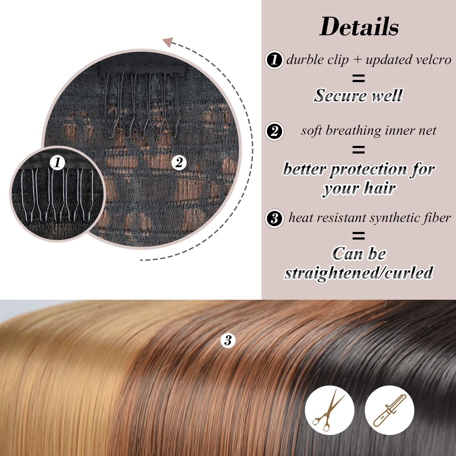 Barsdar 30 Inch Ponytail Extension Long Straight Wrap Around Clip In Synthetic Fiber Hair For Women - Darkest Brown