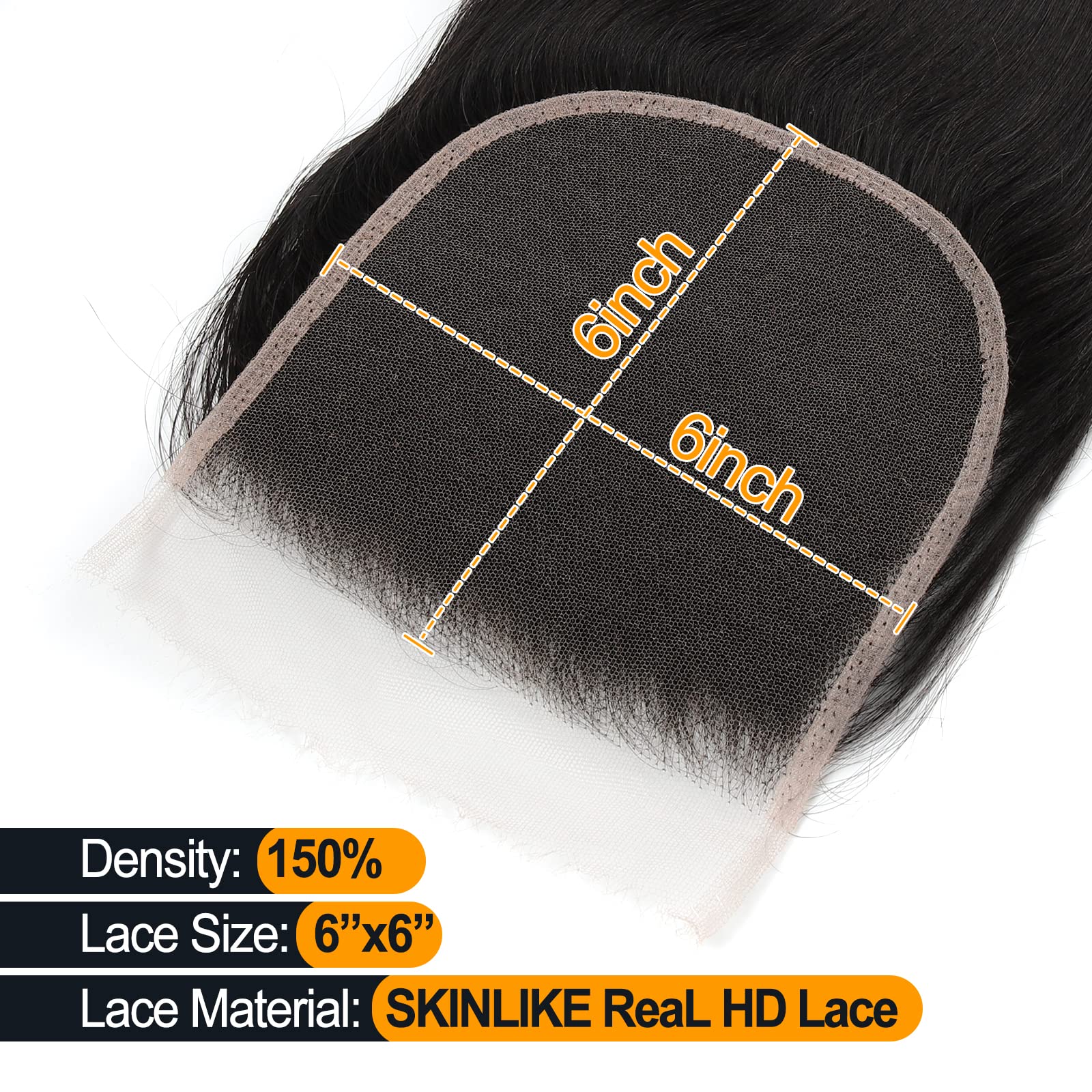 Beeos 6X6 Skinlike Real Hd Lace Closure, Thin Undetectable Invisible Top Swiss Hd Lace Straight Unprocessed Human Hair Closure P