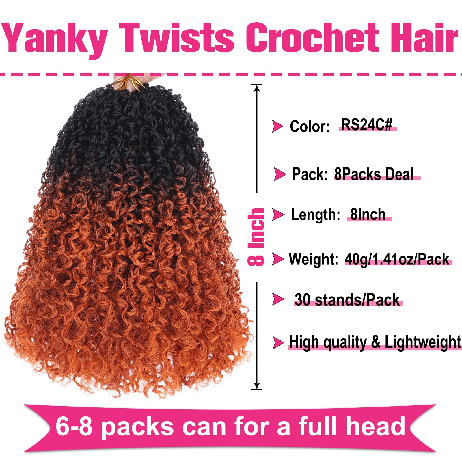 Unionbeauty Pre-Looped Yanky Twist Crochet Braids Hair 8 Inch 8 Bundles Pre-Twisted Short Passion Twist Crochet Hair Micro Sprin