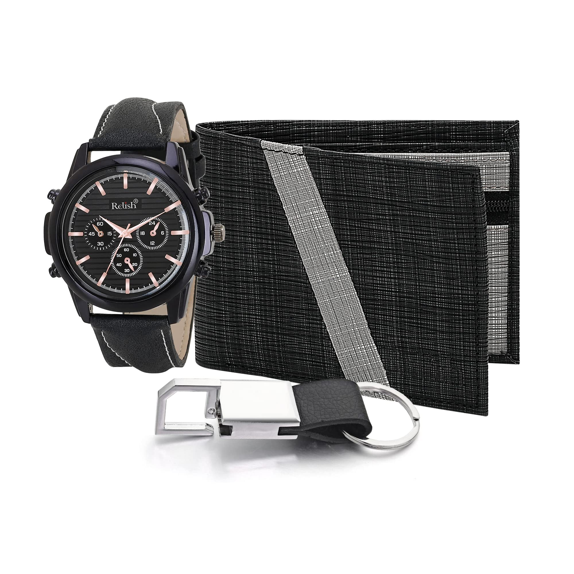 Relish Analog Watch, Pu Leather Wallet And Keychain Combo Pack For Mens | Diwali Gifts For Mens, Brother, Husband,Boys.