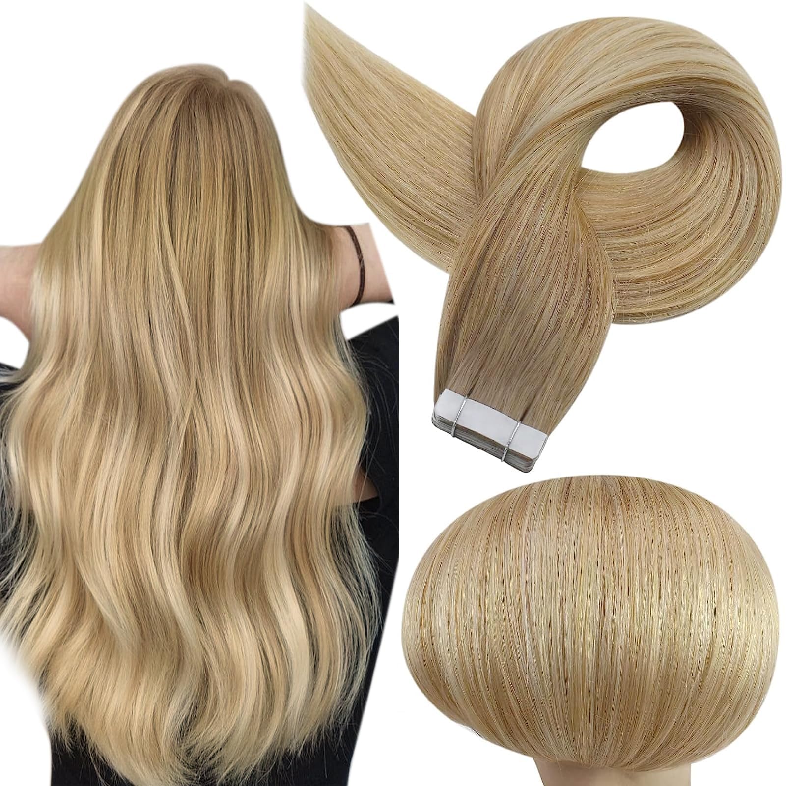 Full Shine Balayage Tape In Hair Extensions Human Hair #6/27/60 Human Hair Tape In Extensions Black Seamless Tape In Human Hair