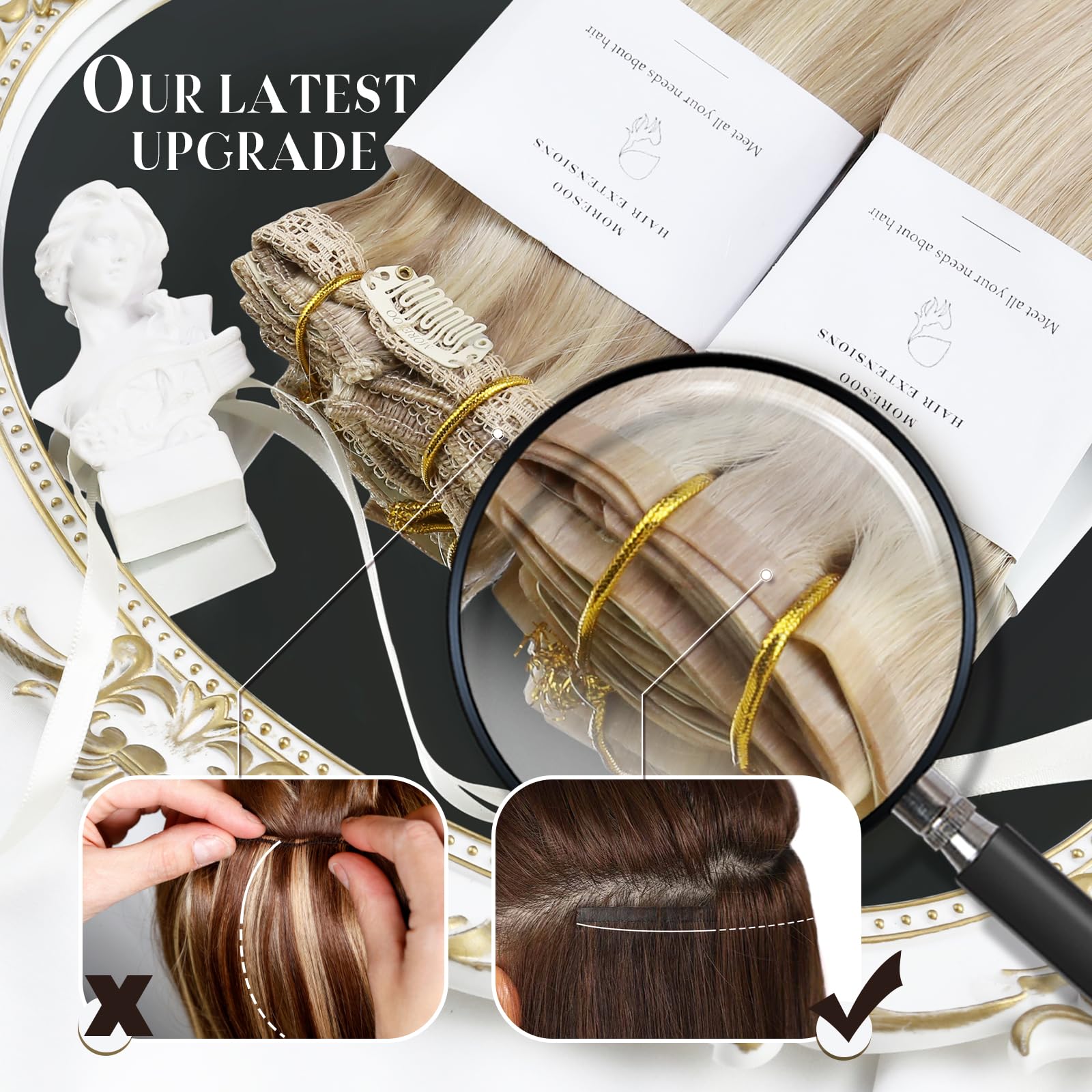 Moresoo Seamless Hair Extensions Clip In Human Hair Blonde Remy Straight Pu Weft Seamless Clip In Hair Extensions Human Hair Whi