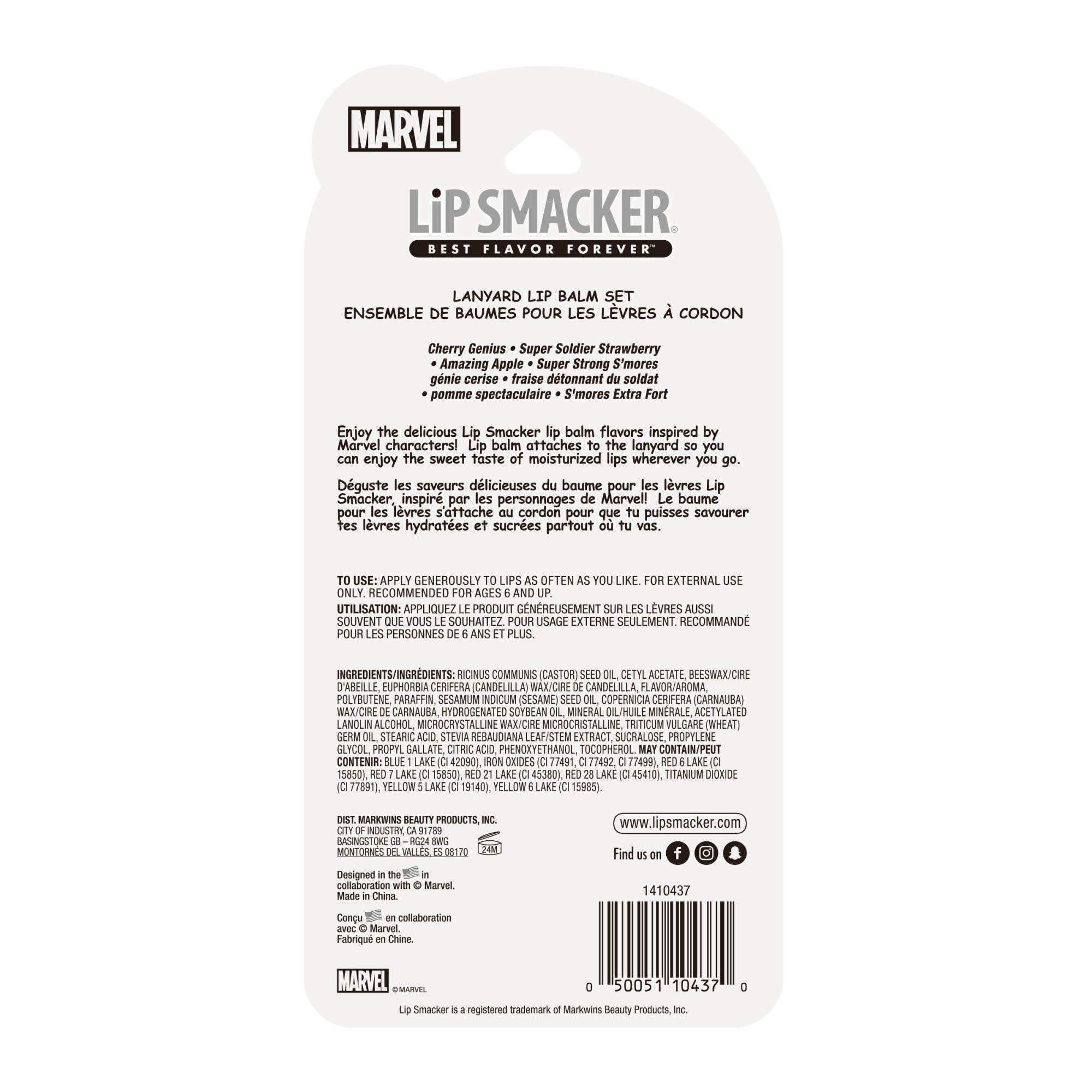 Lip Smacker Marvel 4-Piece Lanyard Set Lip Balm for Kids - Iron Man, Captain America, Spider Man, Hulk - Marvel Heroes Collection