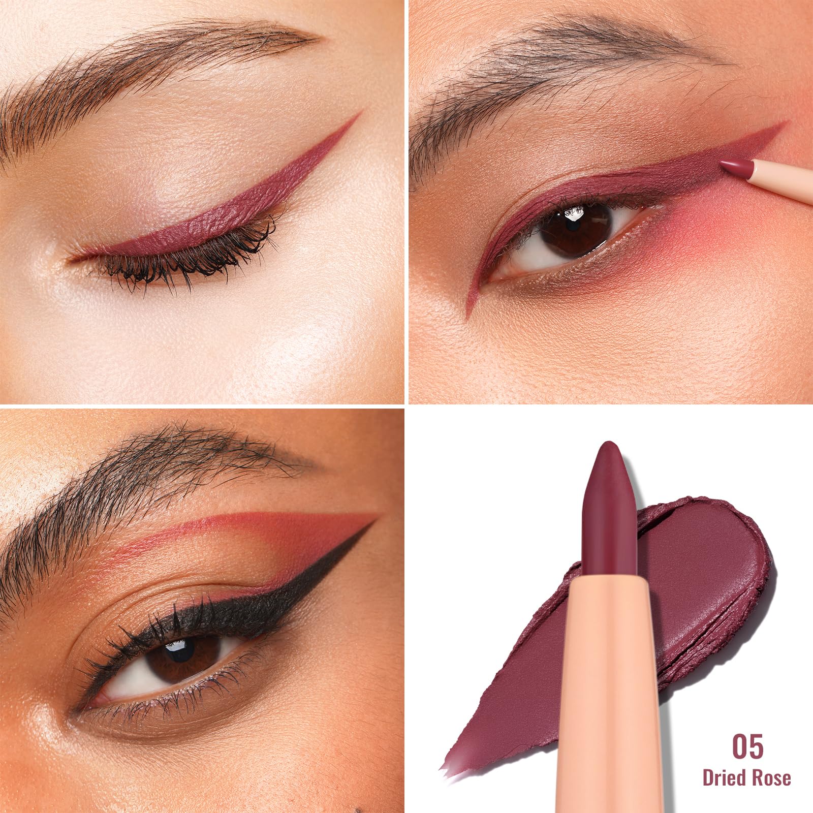 Oulac Rose Retractable Eyeliner Pencil 2In1 Waterproof Makeup Pen For Eye Liner And Lip Liners, Smooth And Creamy, Long Lasting