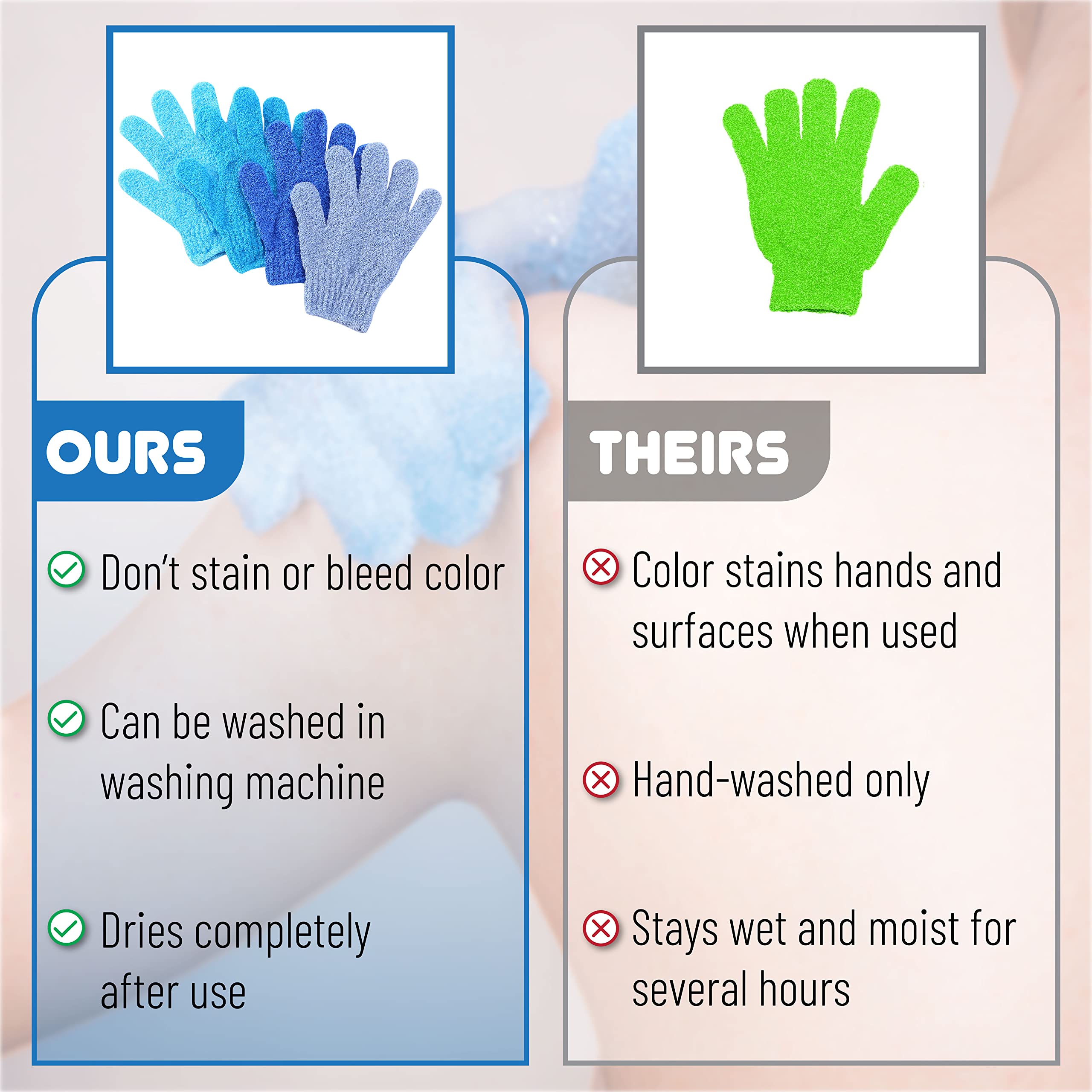 Slick- Exfoliating Gloves, 4 Pcs, Skin Exfoliator For Body, Shower Gloves, Scrub Gloves Exfoliating, Exfoliating Body Scrub Glov