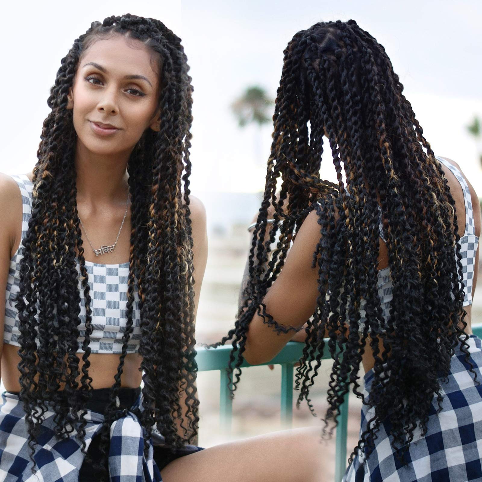 Leeven 24 Inch Black Water Wave Passion Twist Crochet Braiding Hair 7 Packs Long Bohemian Passion Twists Hair For Butterfly Locs