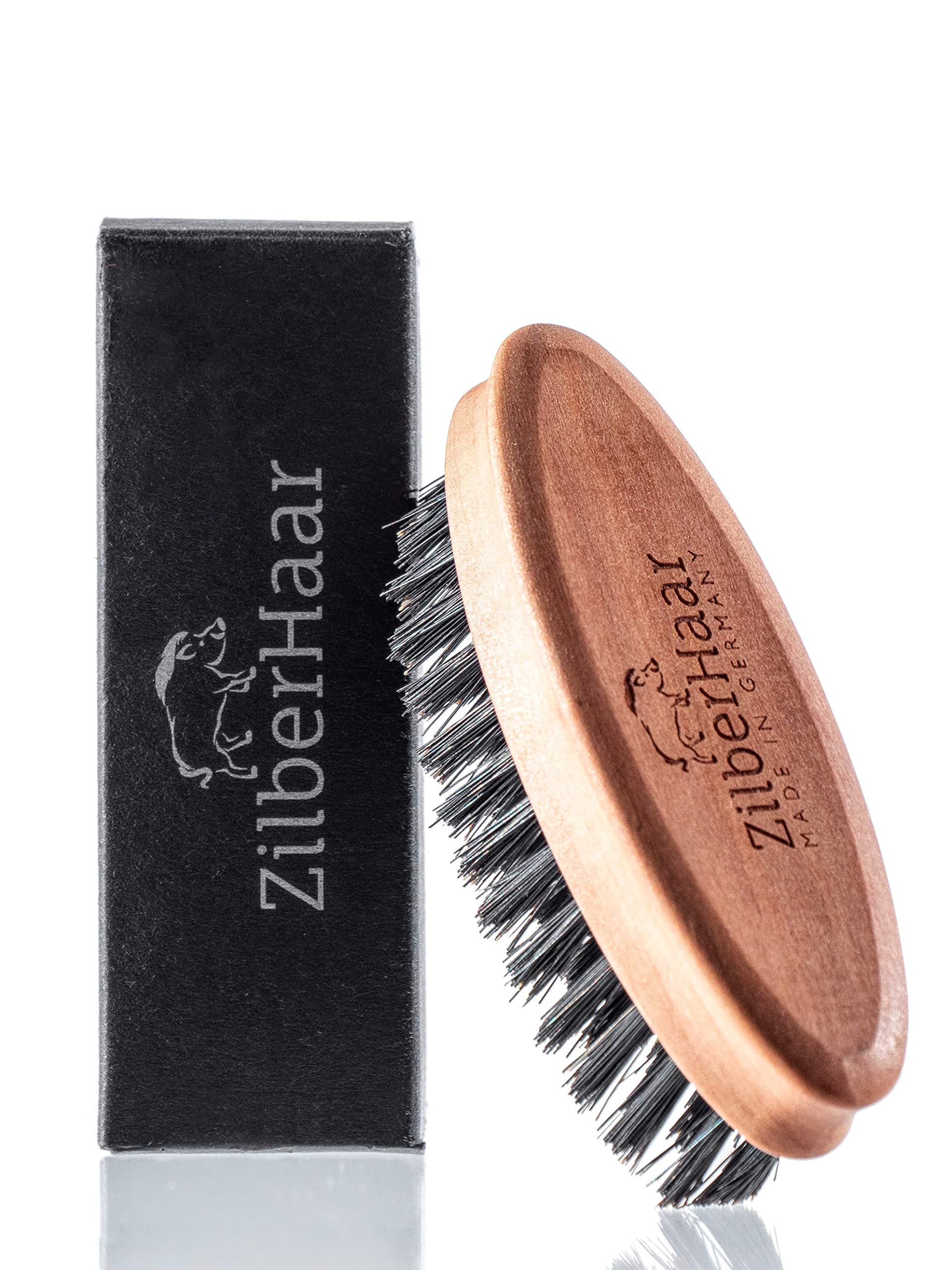Zilberhaar - Pocket Mustache And Beard Brush - Soft Boar Bristles And Pearwood - Perfect Beard Grooming Tool For Men - Relieves