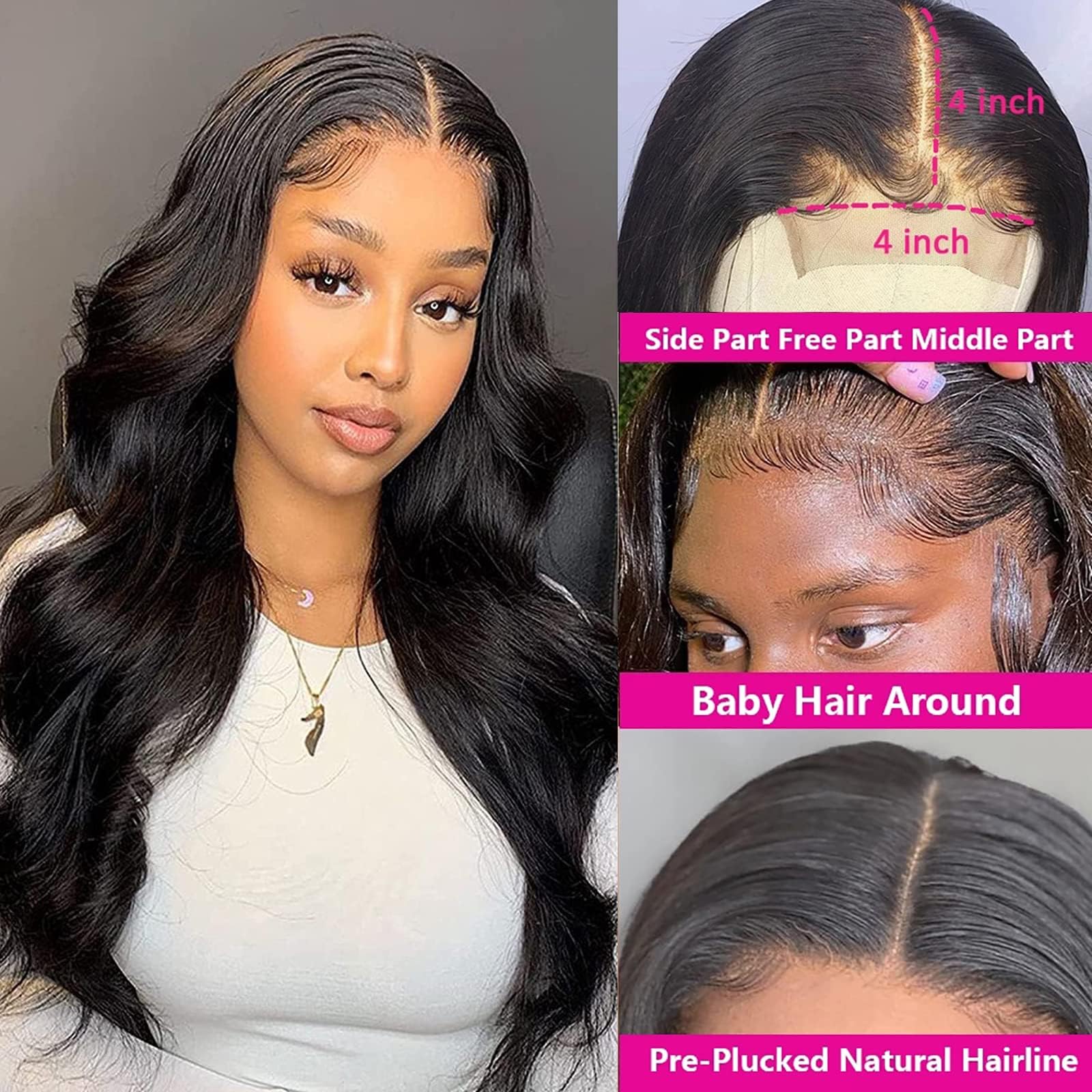 4X4 Lace Front Wigs Human Hair Pre Plucked With Baby Hair 150% Density 32 Inch Body Wave Brazilian Virgin Frontal Human Hair Wig