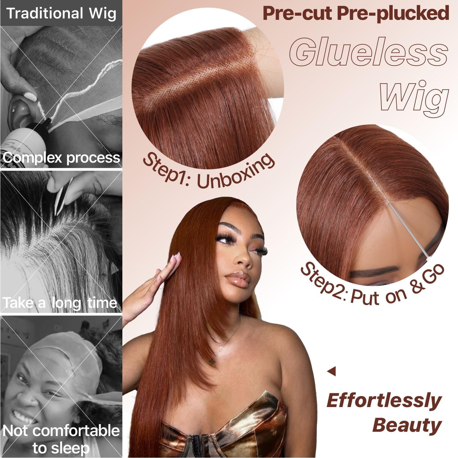 BrownBomb Cooper Blond Wear and Go Glueless Wigs Pre Plucked Pre Cut for Beginners Synthetic Lace Front Wigs For Woman With Bang
