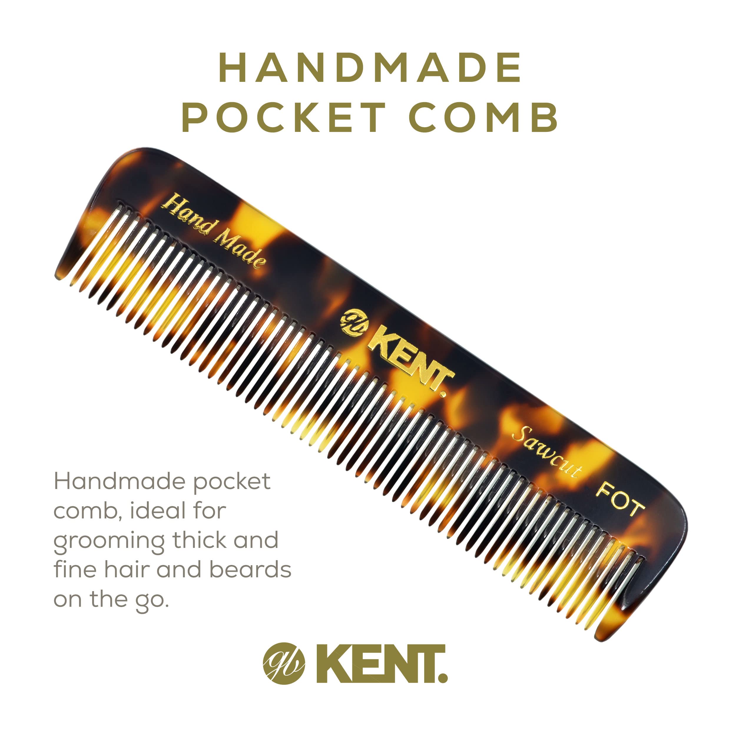 Kent Fot Ty Fine Tooth Beard And Hair Comb - Handmade Travel Pocket Styling Comb For Thinning Hair, Mustache Care - Essential Fo