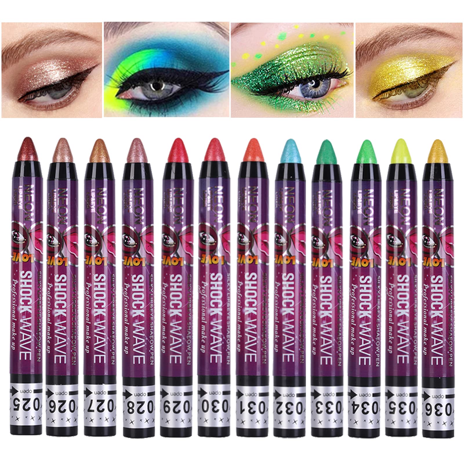Meicoly 12Pcs Cream Eyeshadow Stick Set, Brown Blue Gold Green Pink Glitter Eyeshadow,Shimmer Eyeshadow Crayon,Eye Brightener St