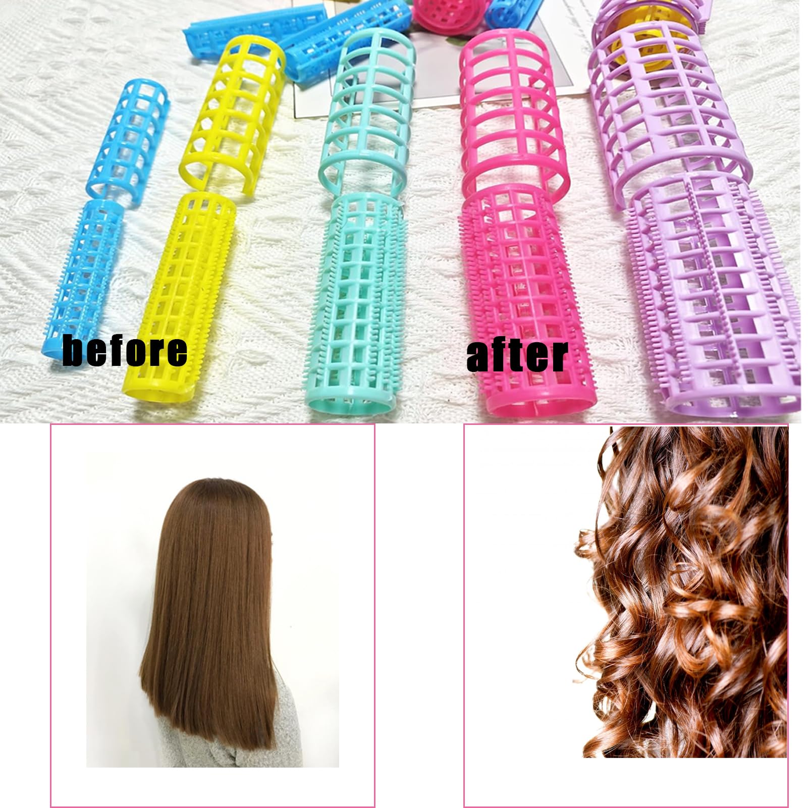 UlifeBetter 30Pcs Plastic Hair Curlers - No Heat Self Grip Rollers Set for Short & Fine Hair, 5 Sizes, Light Blue, Green, Yellow, Pink, Purple