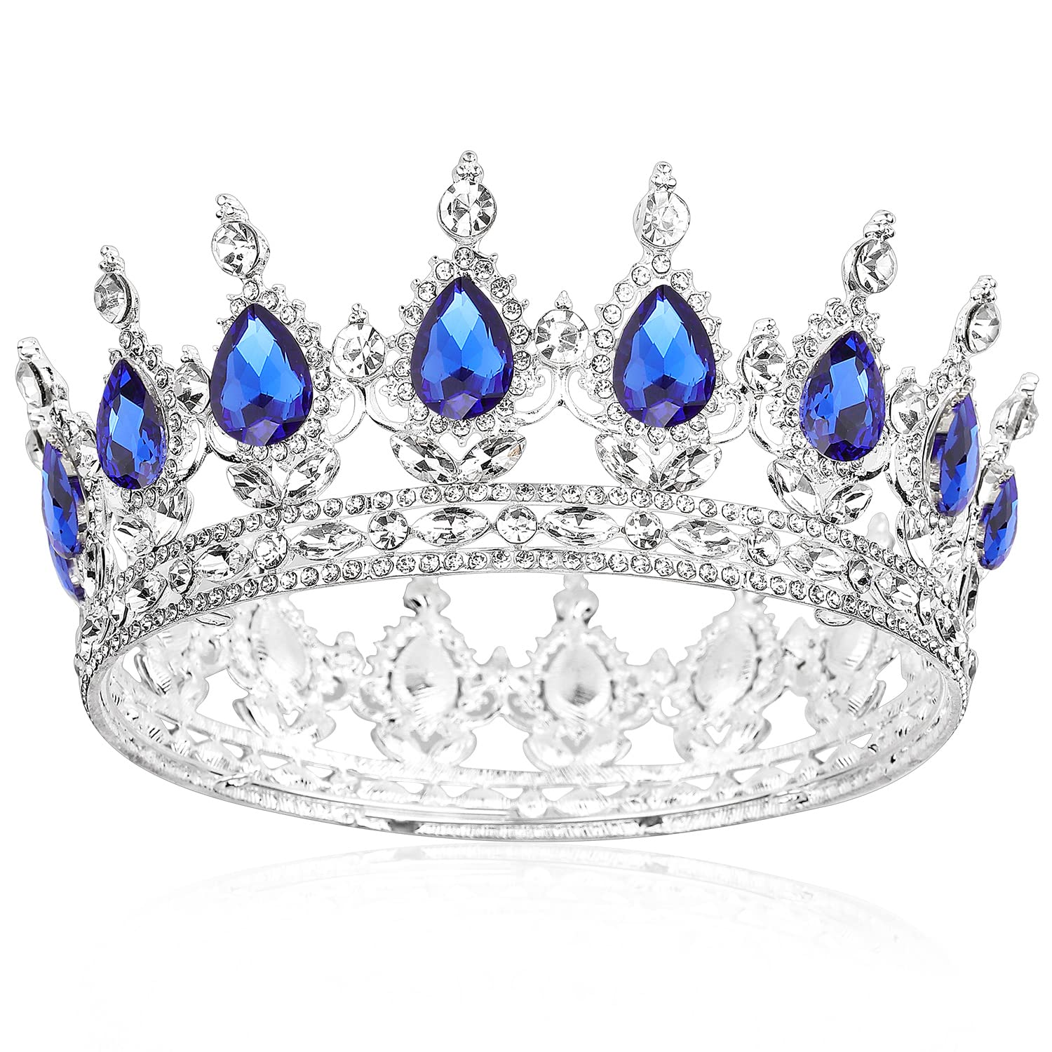 COCIDE Silver Crown for Women Blue Crystal Wedding Tiara and Crowns for Girls Rhinestones Queen Headband Princess Hair Accessori